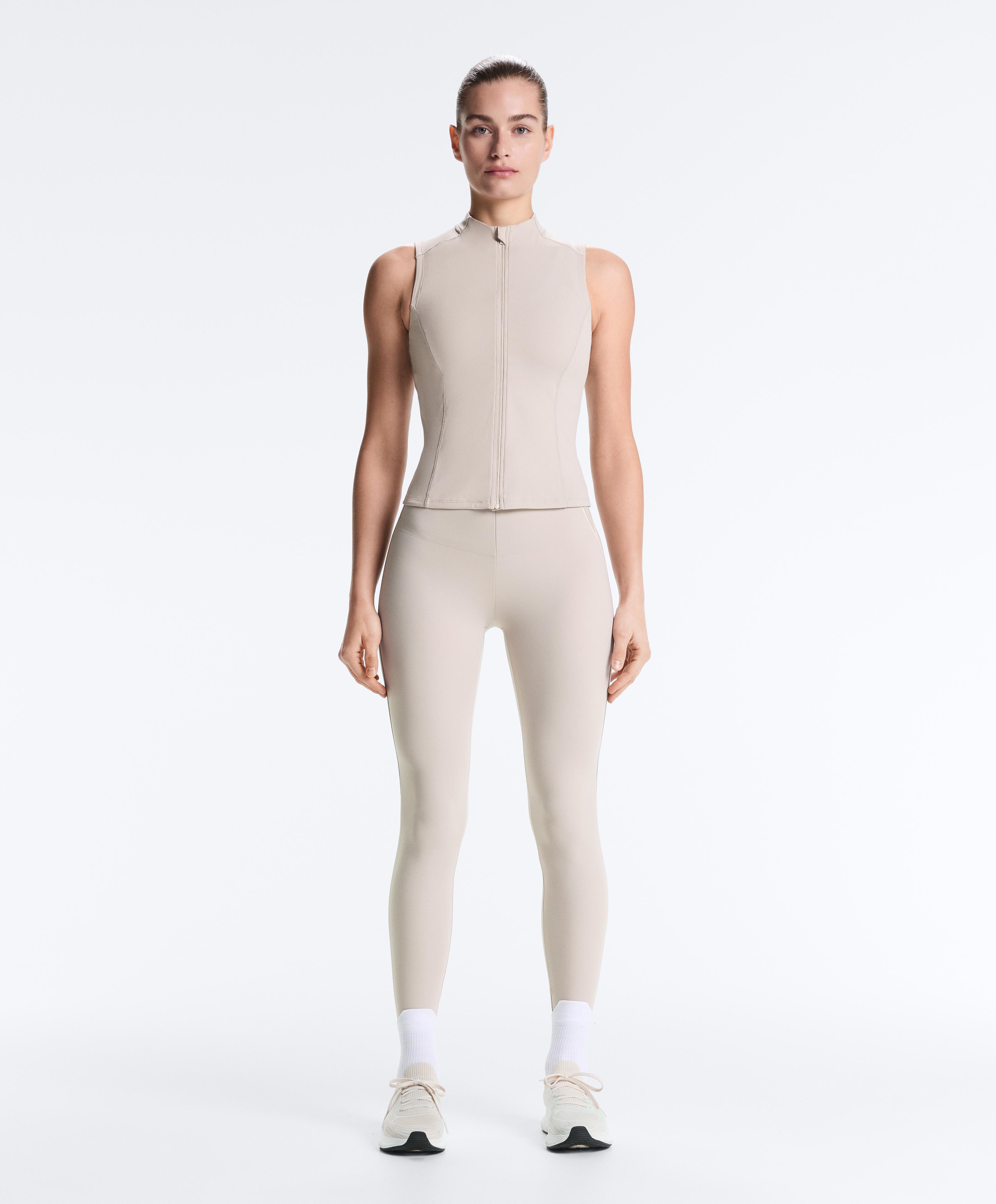 Sleeveless zip T-shirt — TAUPE