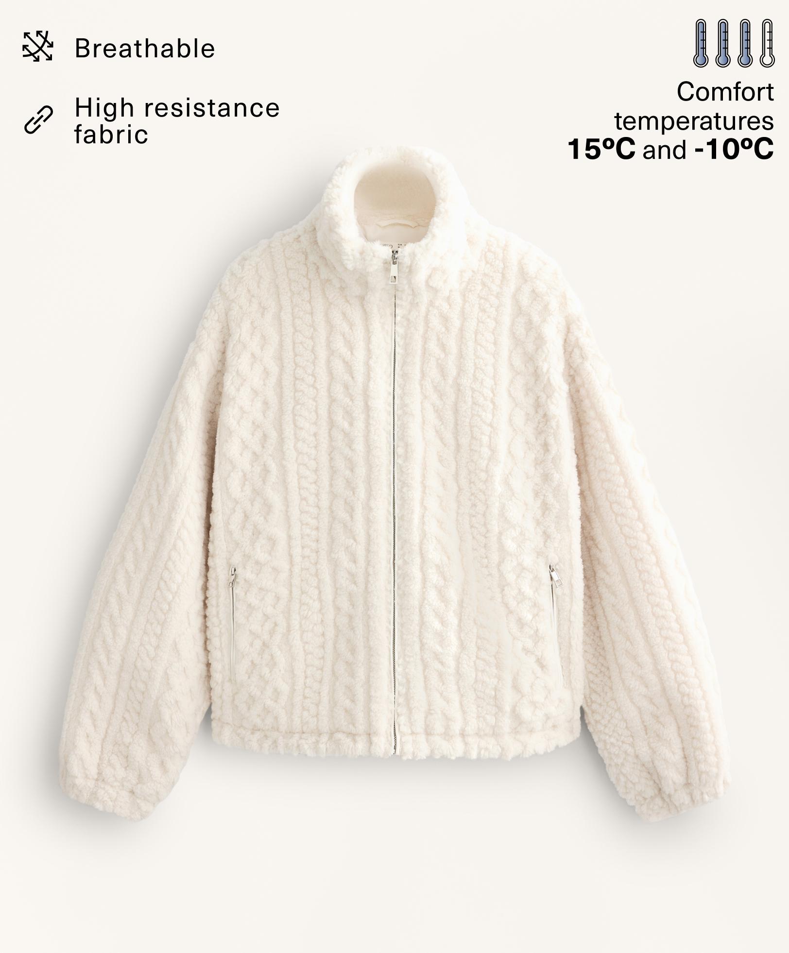 Cable-knit faux-shearling jacket — ECRU