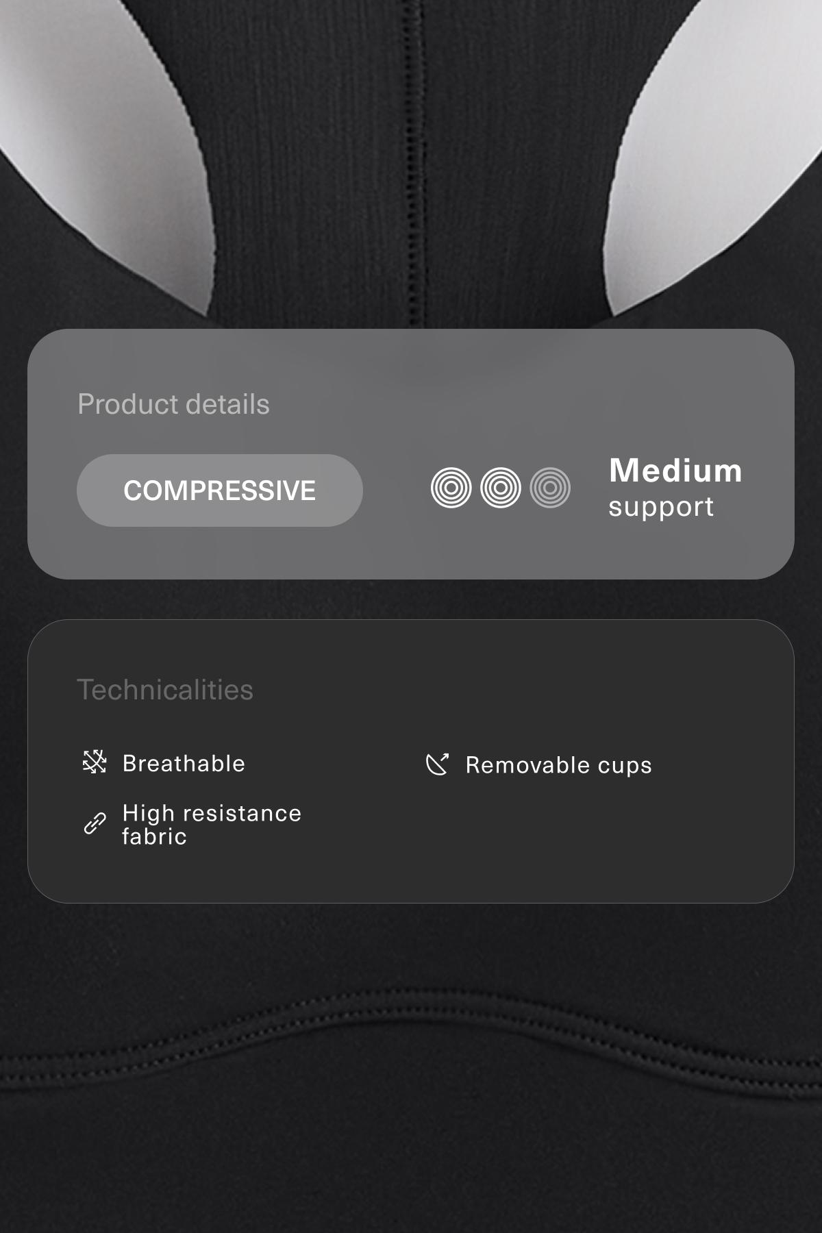 Medium-support compressive bra with cups — BLACK