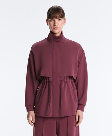 Long soft-touch jacket with modal and pockets — CHERRY 1