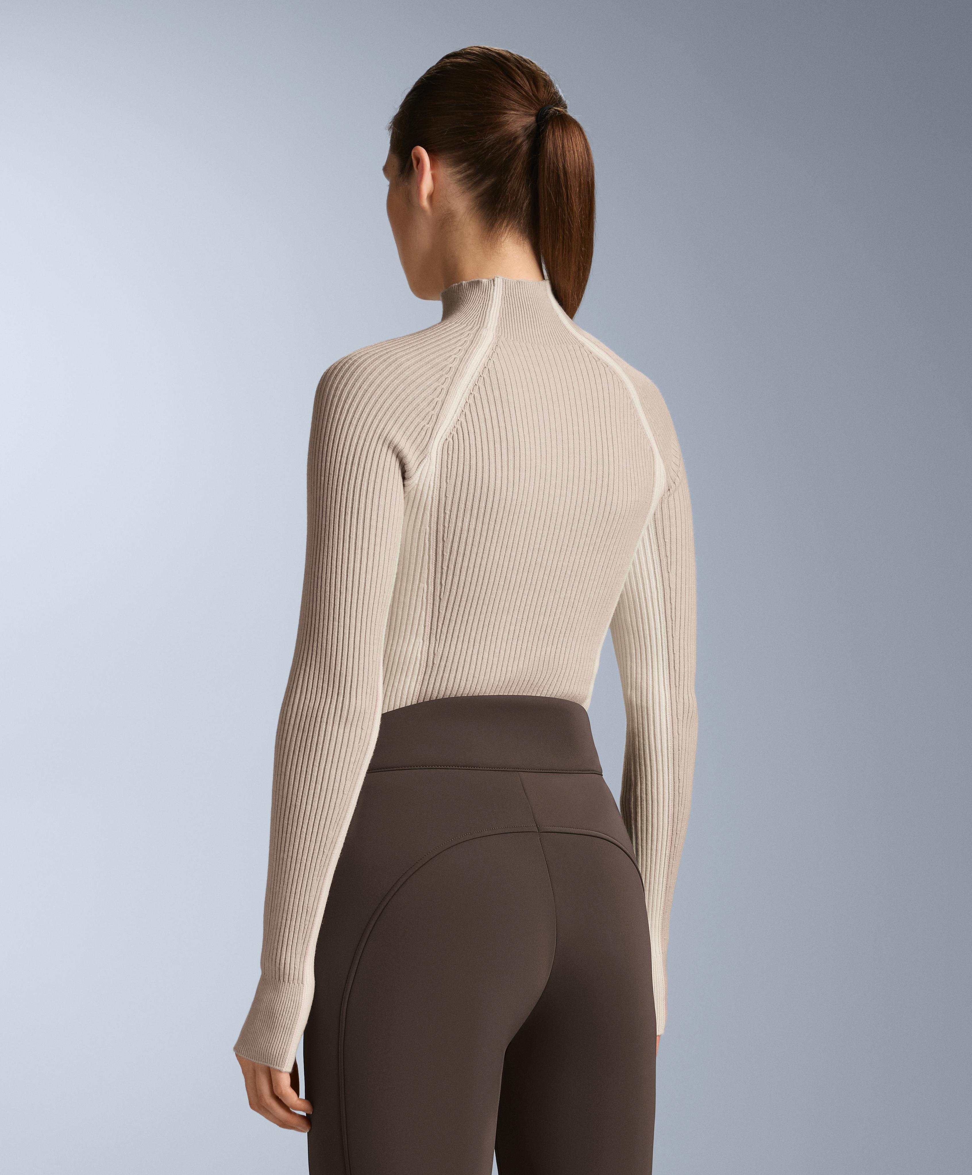 Thermal base layer T-shirt with contrast rib knit — PALE MINK