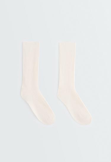 Ribbed modal blend socks with 15% cashmere — ECRU 1