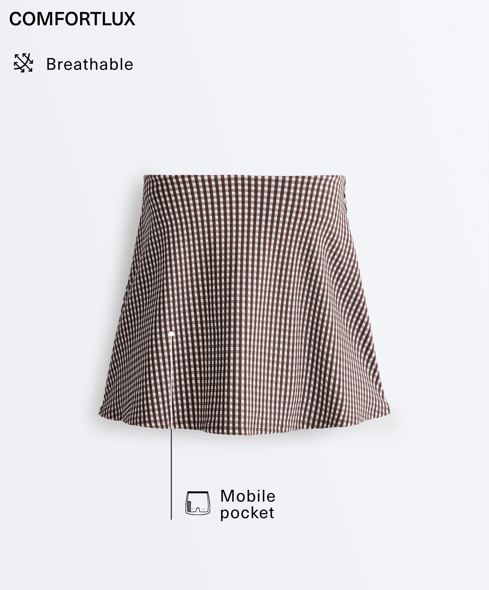 Comfortlux high-rise gingham mini skirt