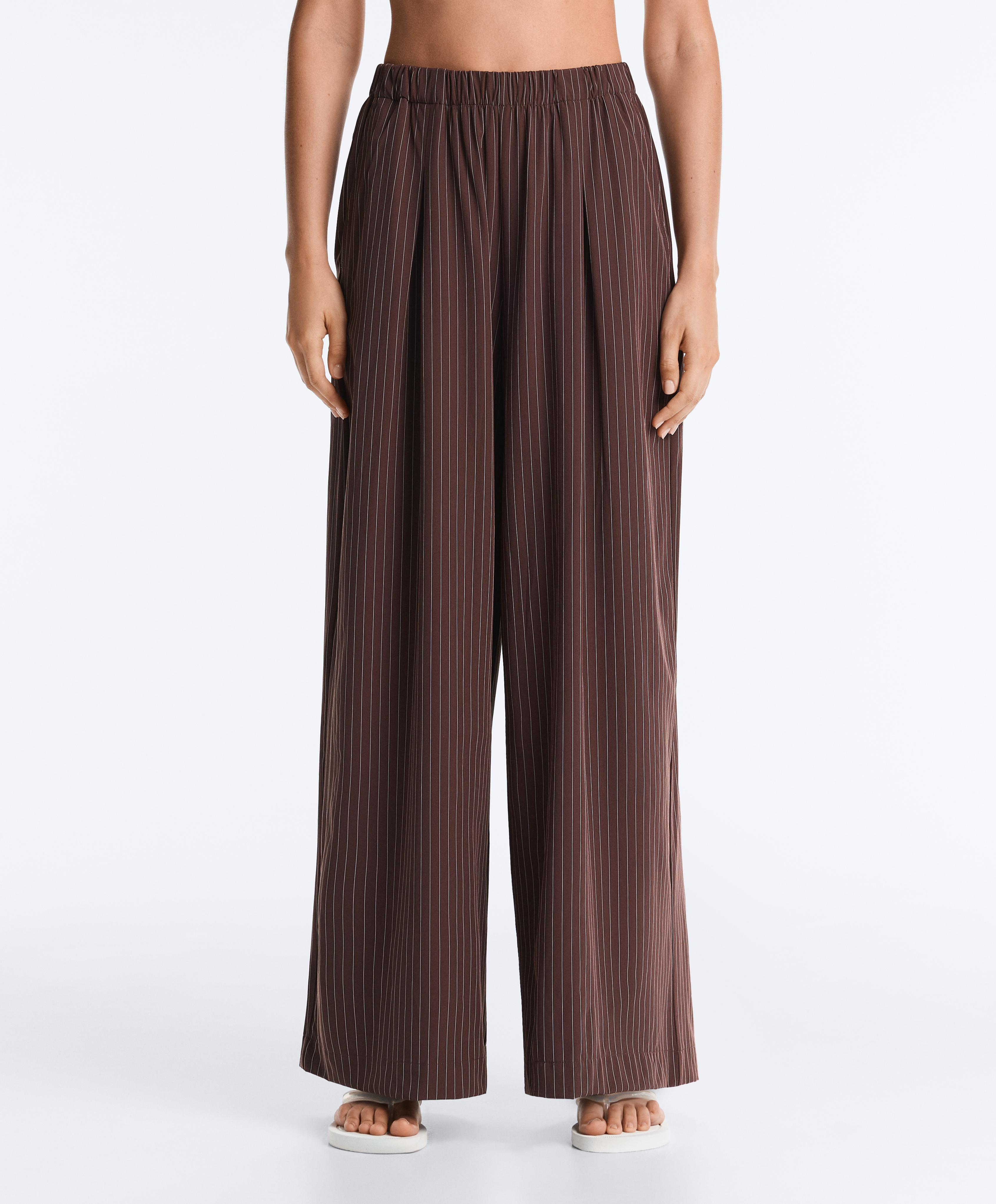 Water-repellent pinstripe wide-leg trousers — CHOCOLATE