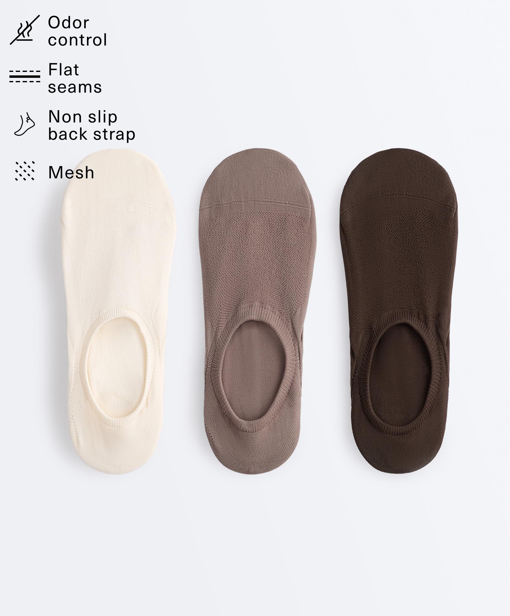 3 pairs of high-cut invisible polyamide blend sports socks — BROWN