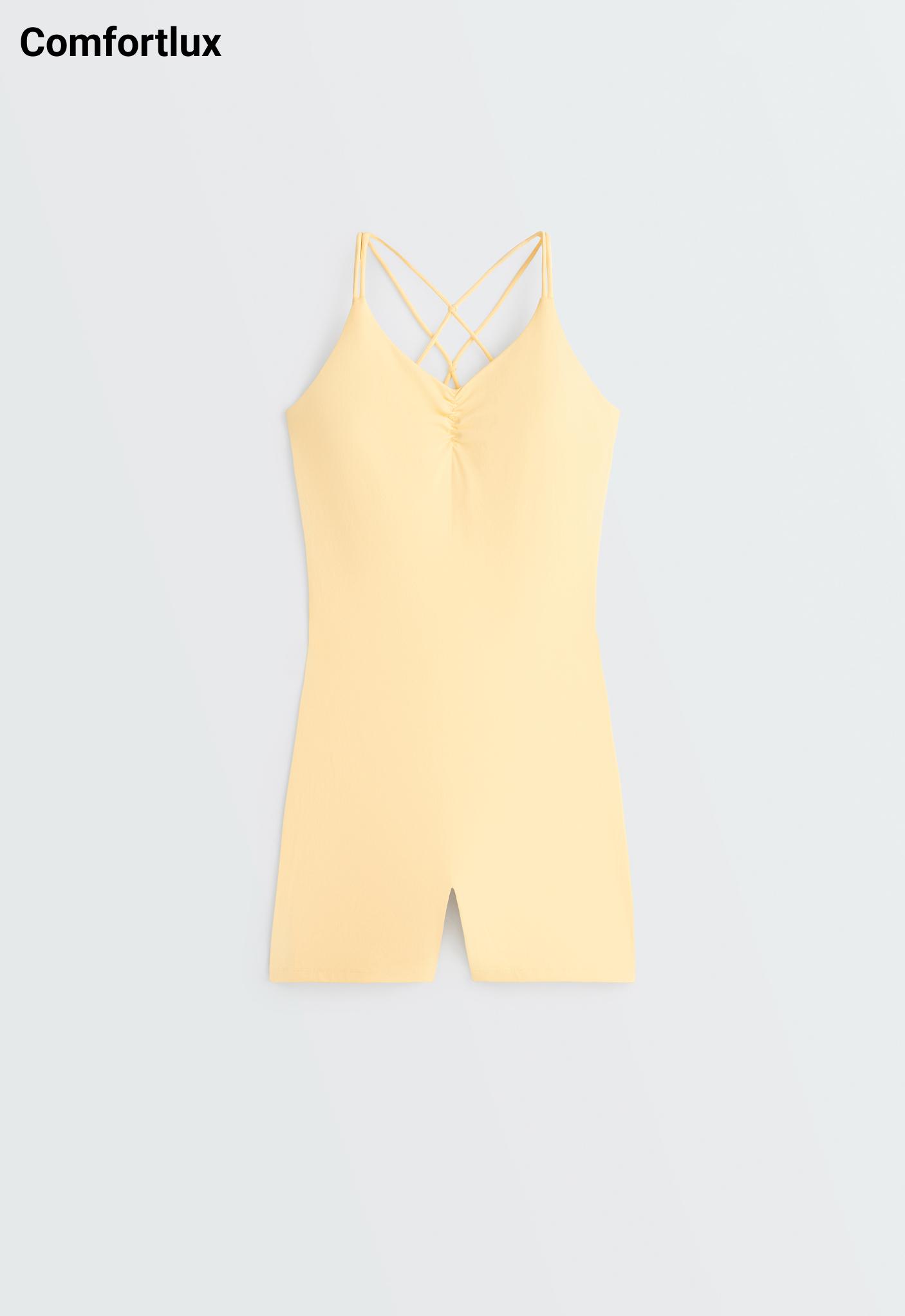 Comfortlux short jumpsuit with knot detail — PALE YELLOW
