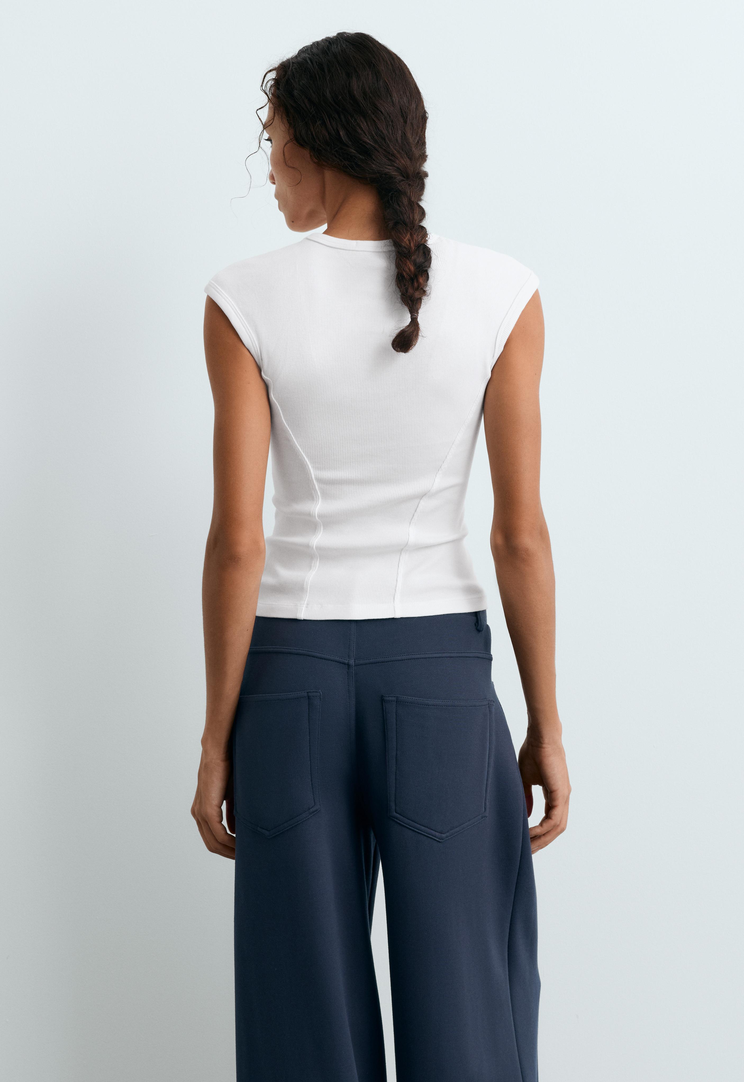 Short-sleeved rib top with cotton and modal — WHITE 