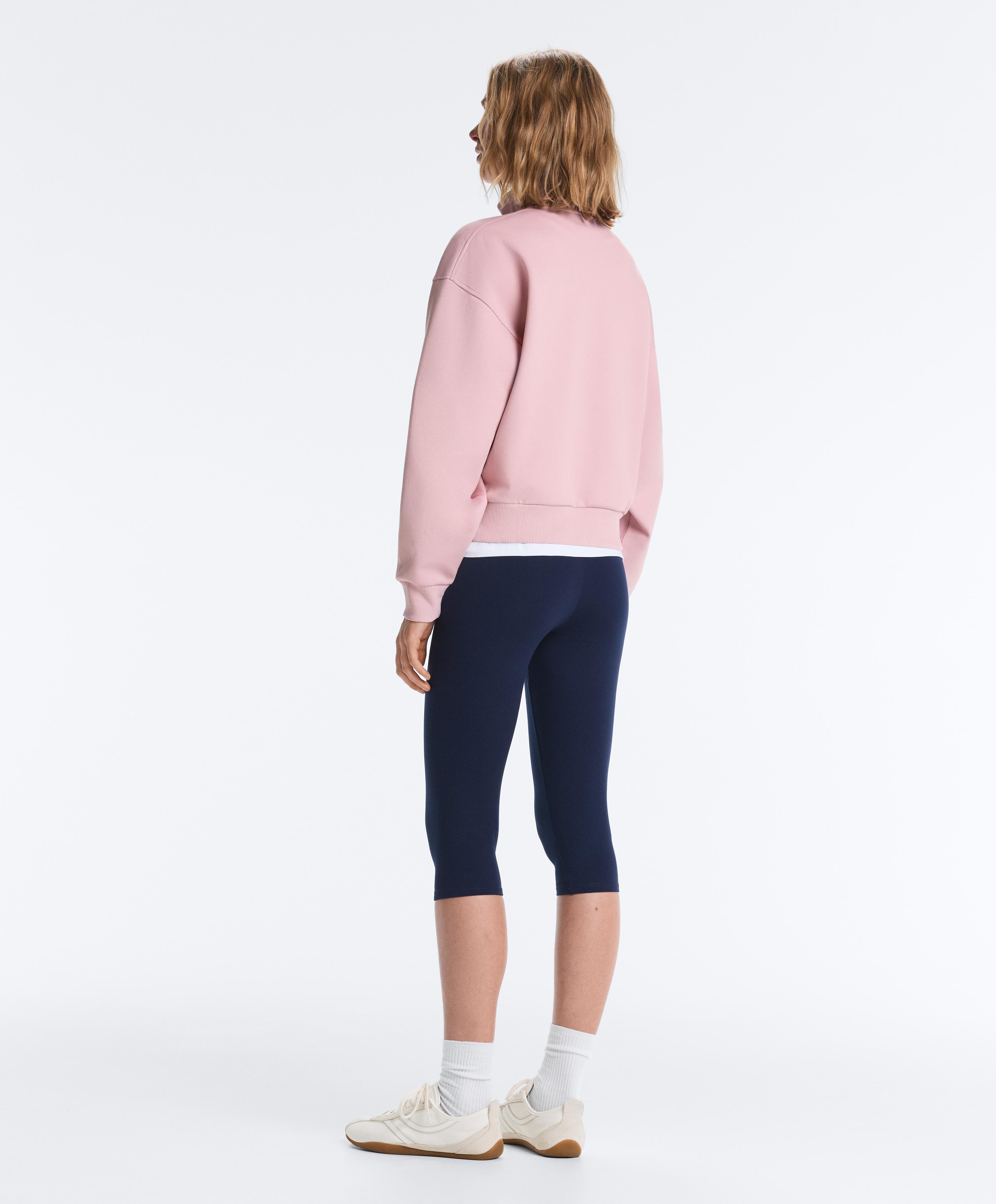 Pique high-neck zip sweatshirt with cotton — PALE PINK