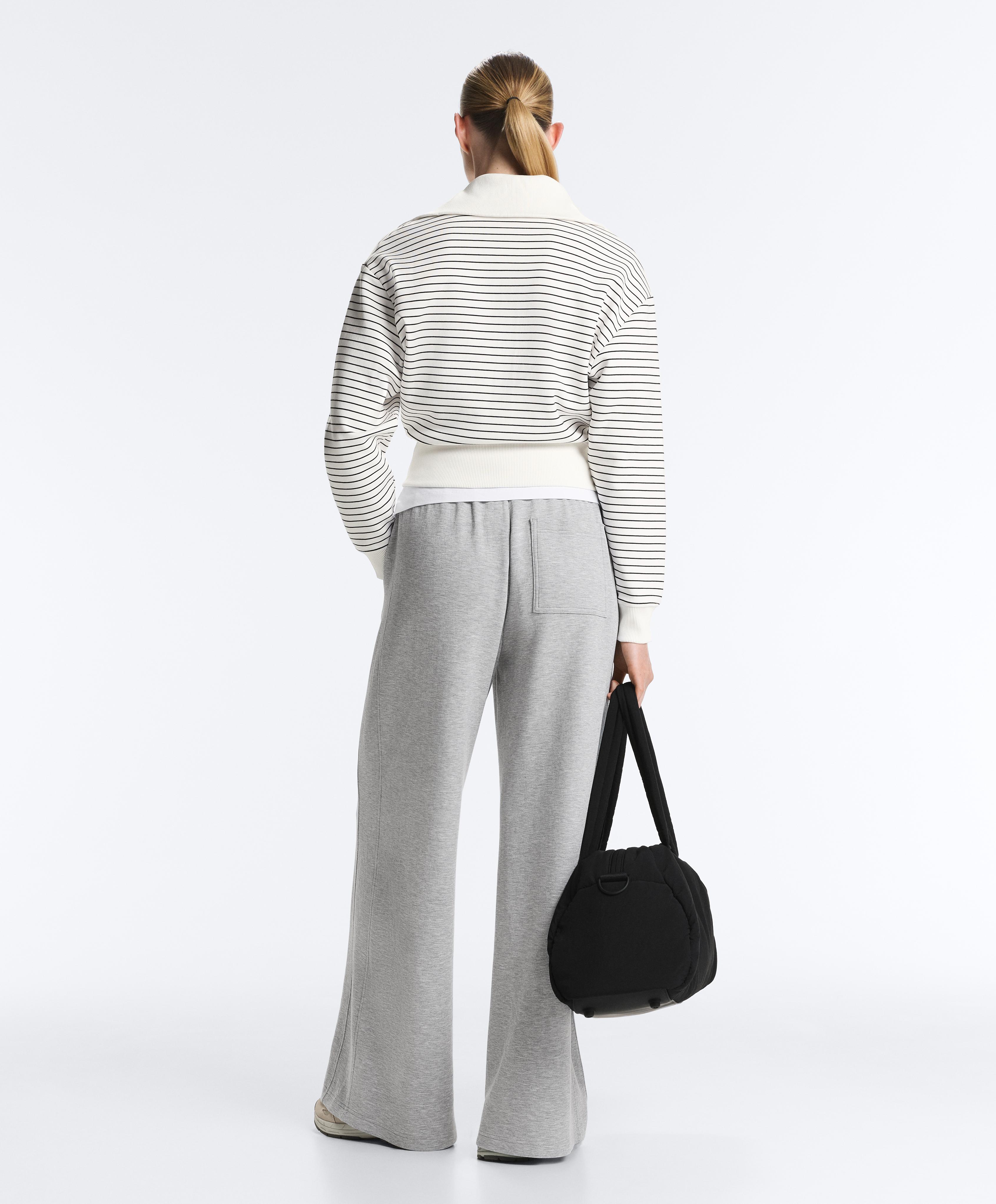 Striped rib neck jacket with cotton — PALE ECRU