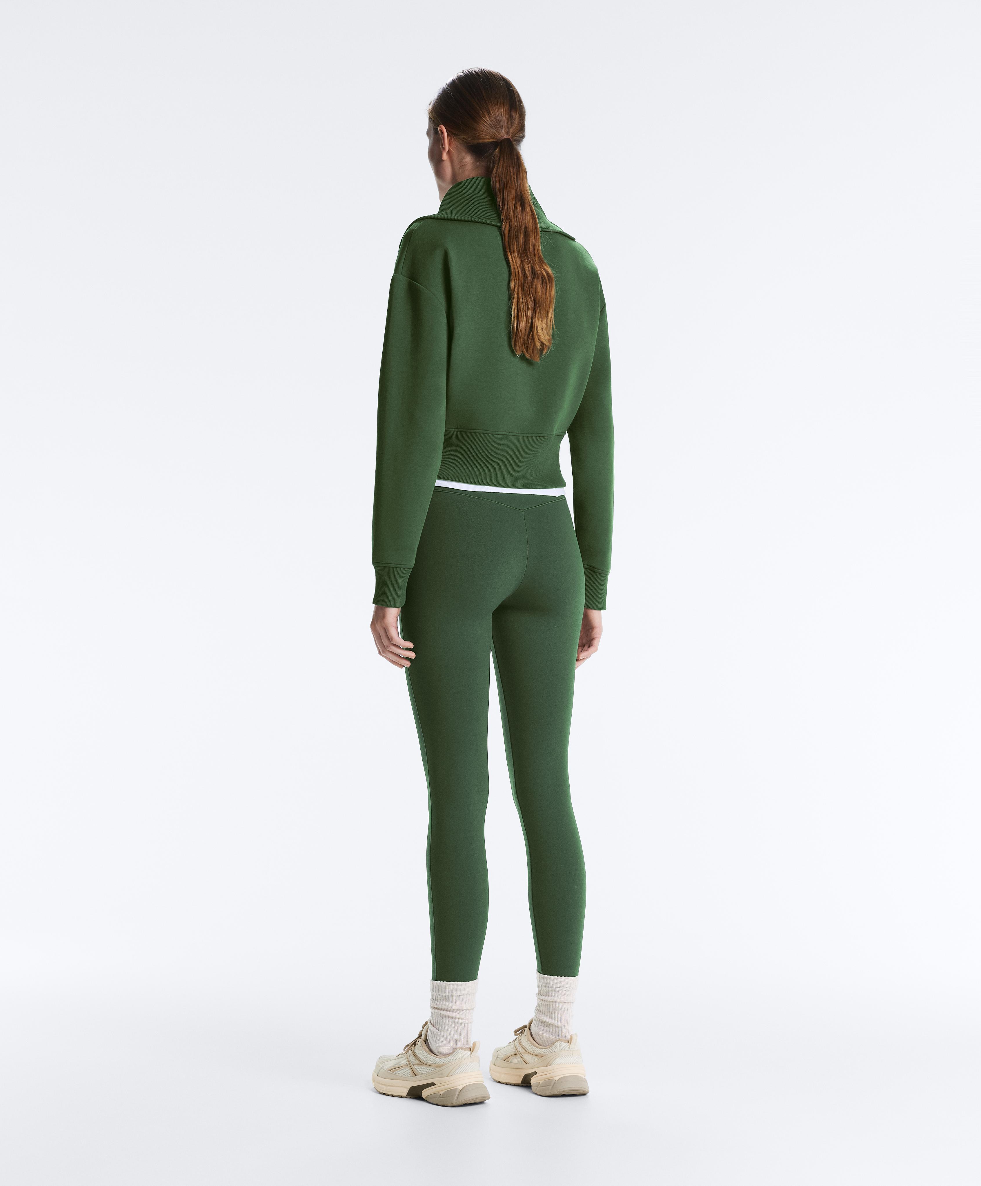 Cotton blend raised neck jacket — GREEN