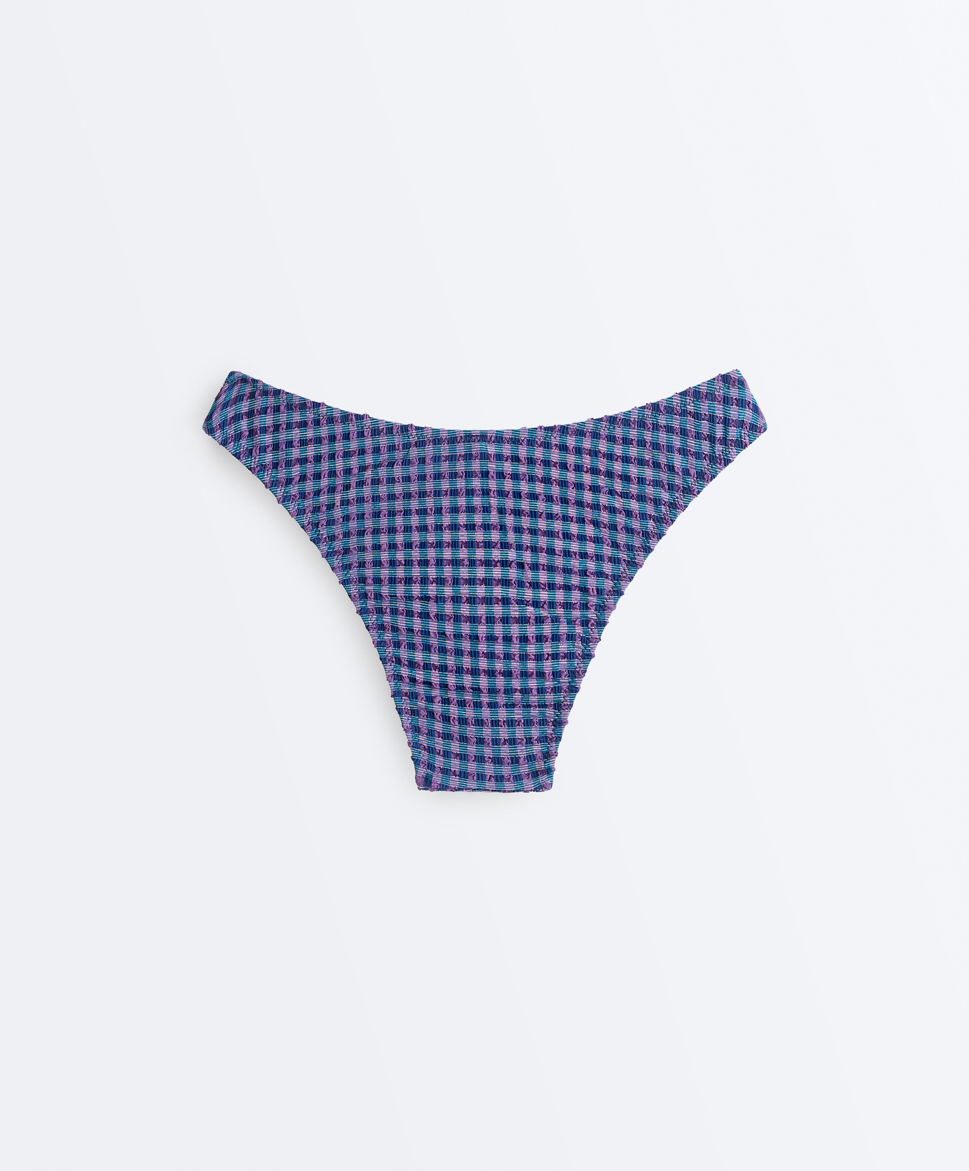 Gingham U-cut medium-coverage bikini briefs — NAVY BLUE