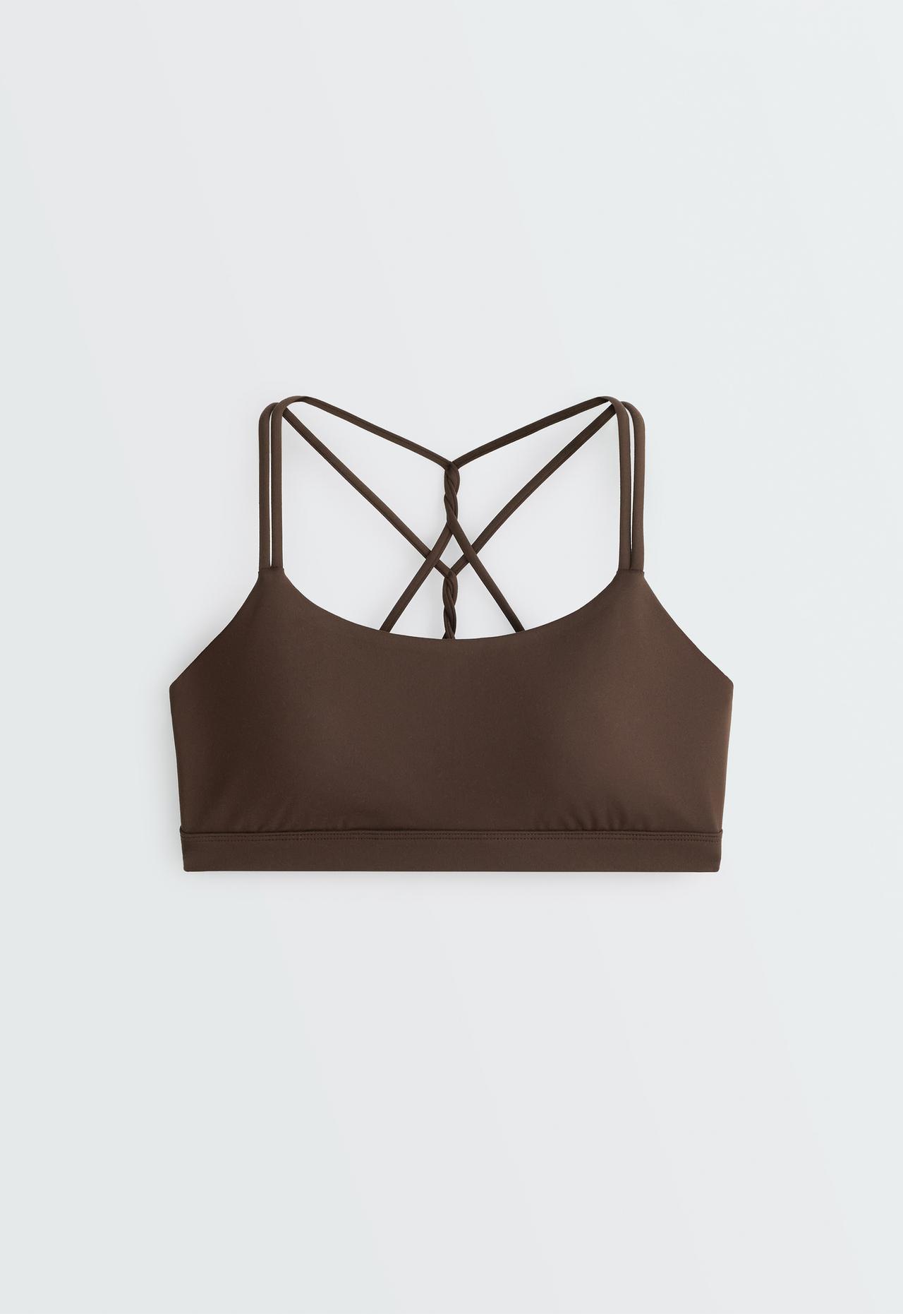 Comfortlux low-support crossover strap sports bra — DARK BROWN