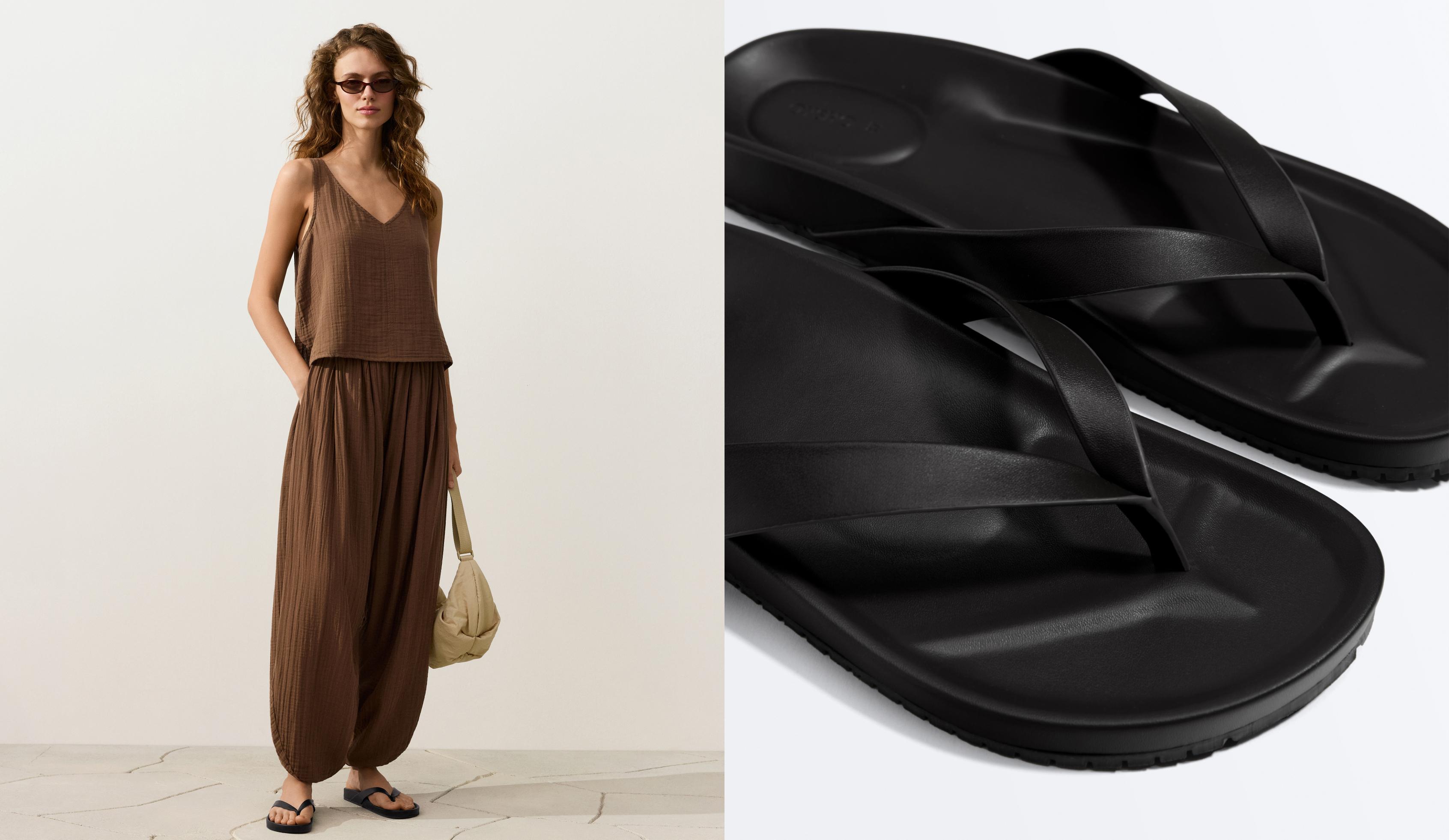 Strappy flat sandal — BLACK
