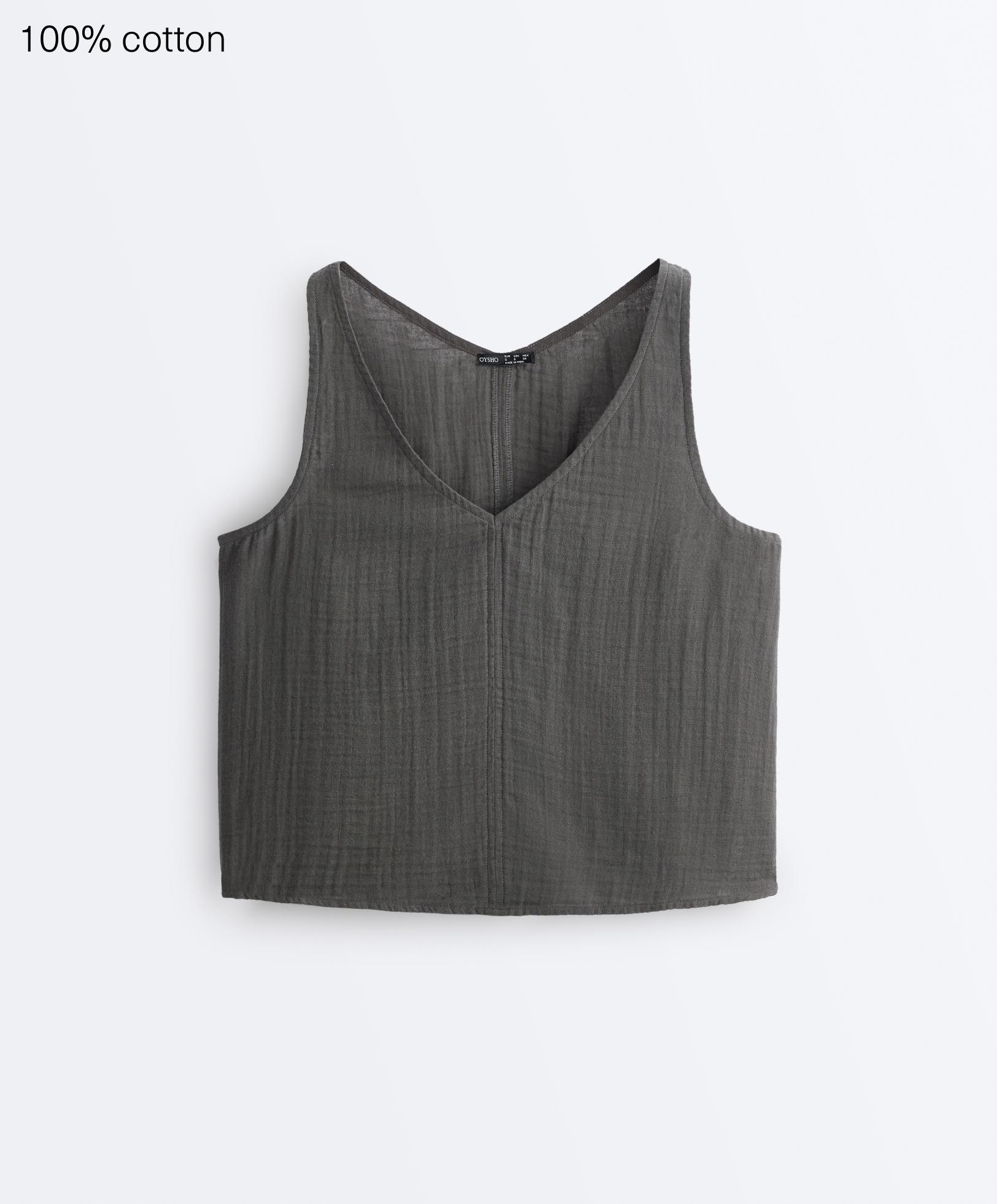 100% cotton gauze V-neck strappy top 100% cotton gauze V-neck strappy top
