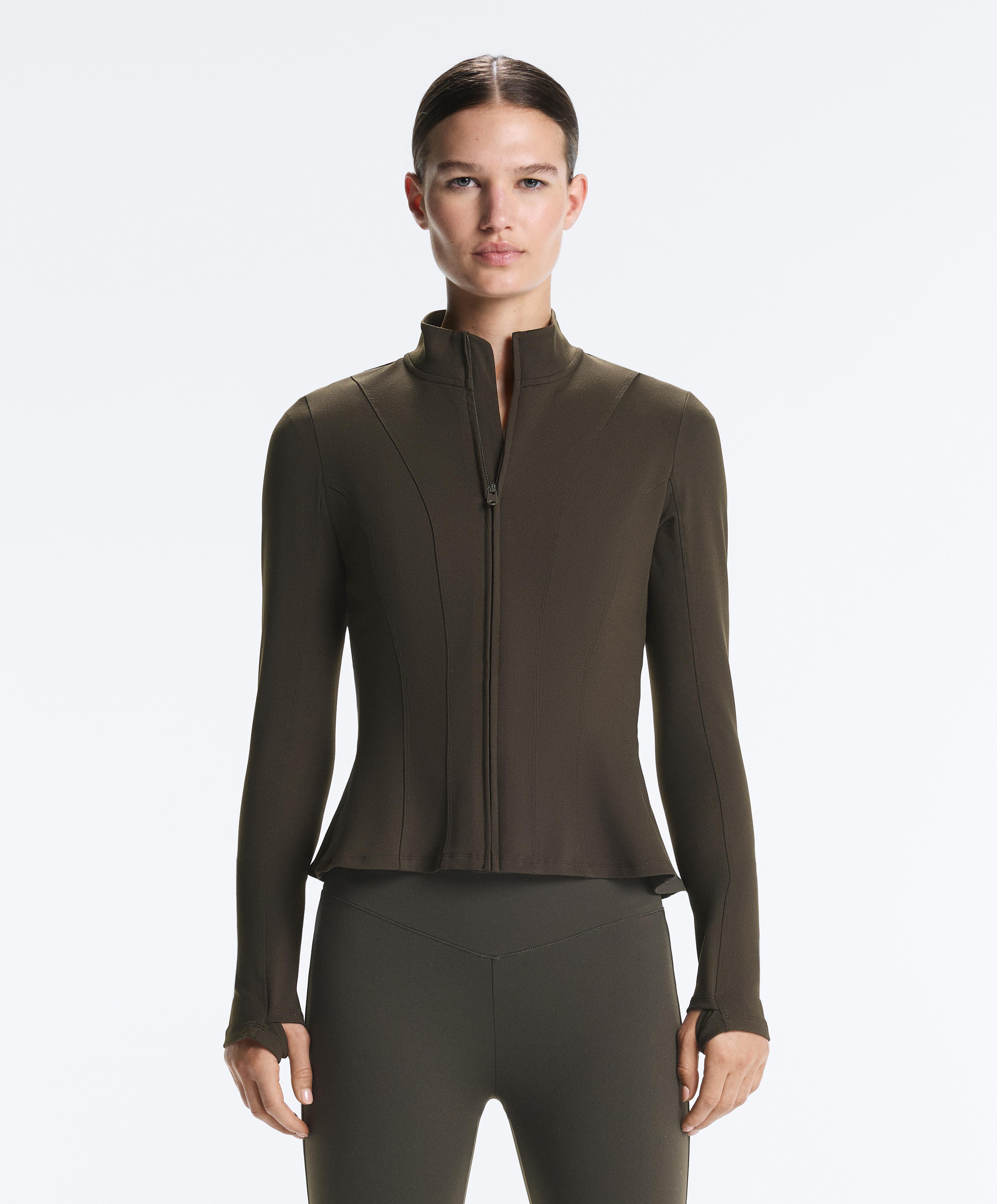 Evermove peplum technical jacket — BROWN