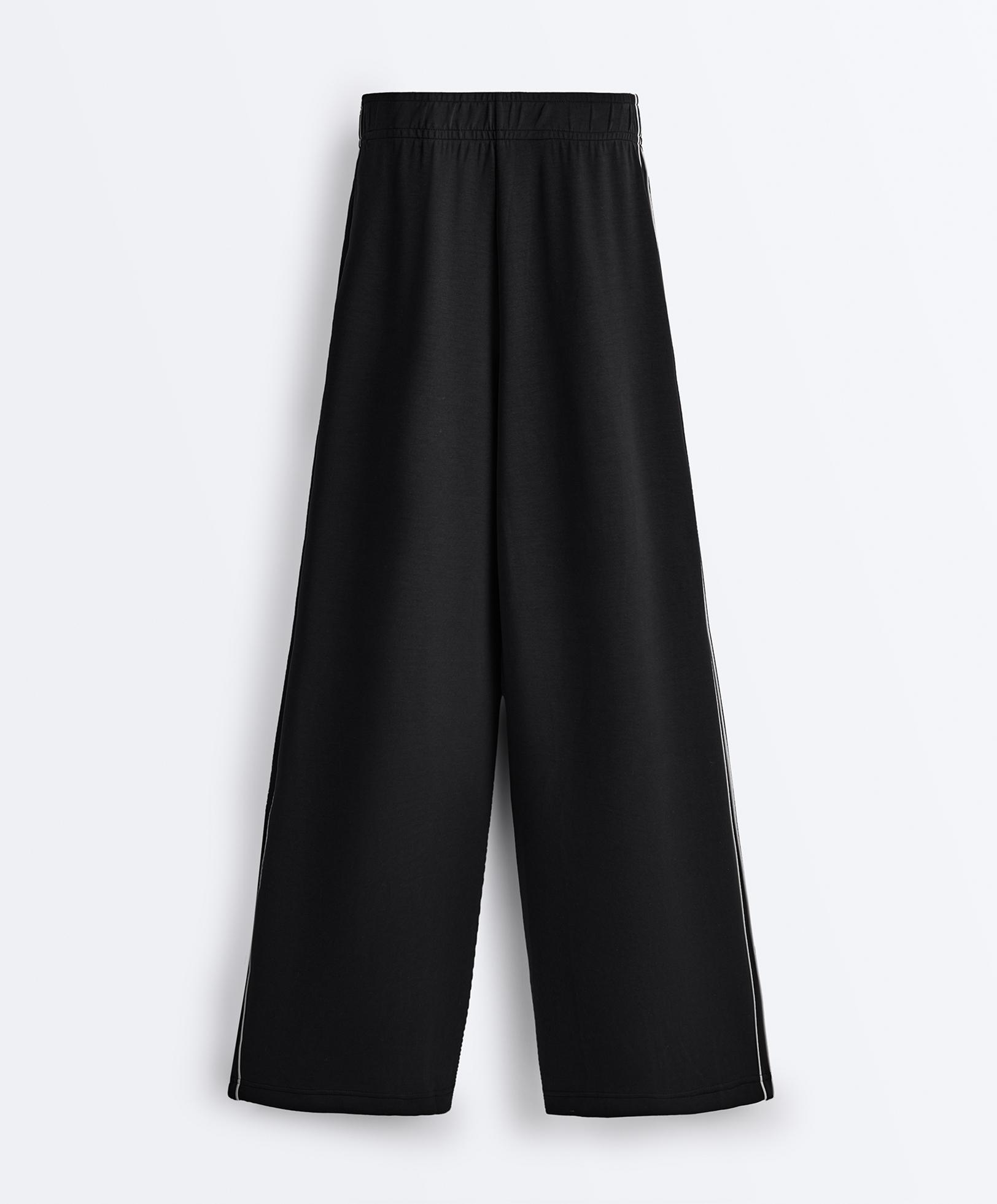 Wide-leg modal piping trousers — BLACK