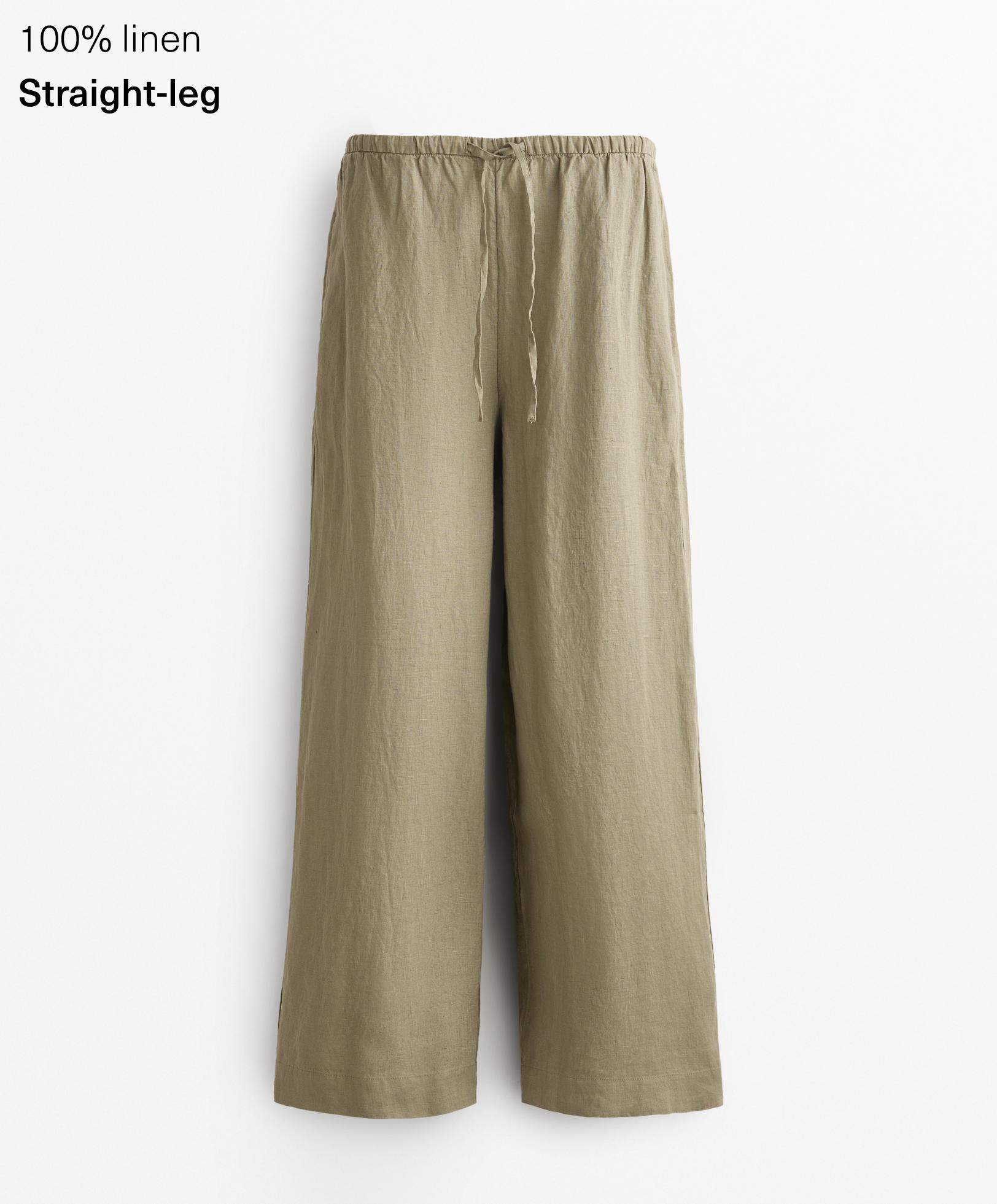 Pantalón recto ancho 100% lino Pantalón recto ancho 100% lino