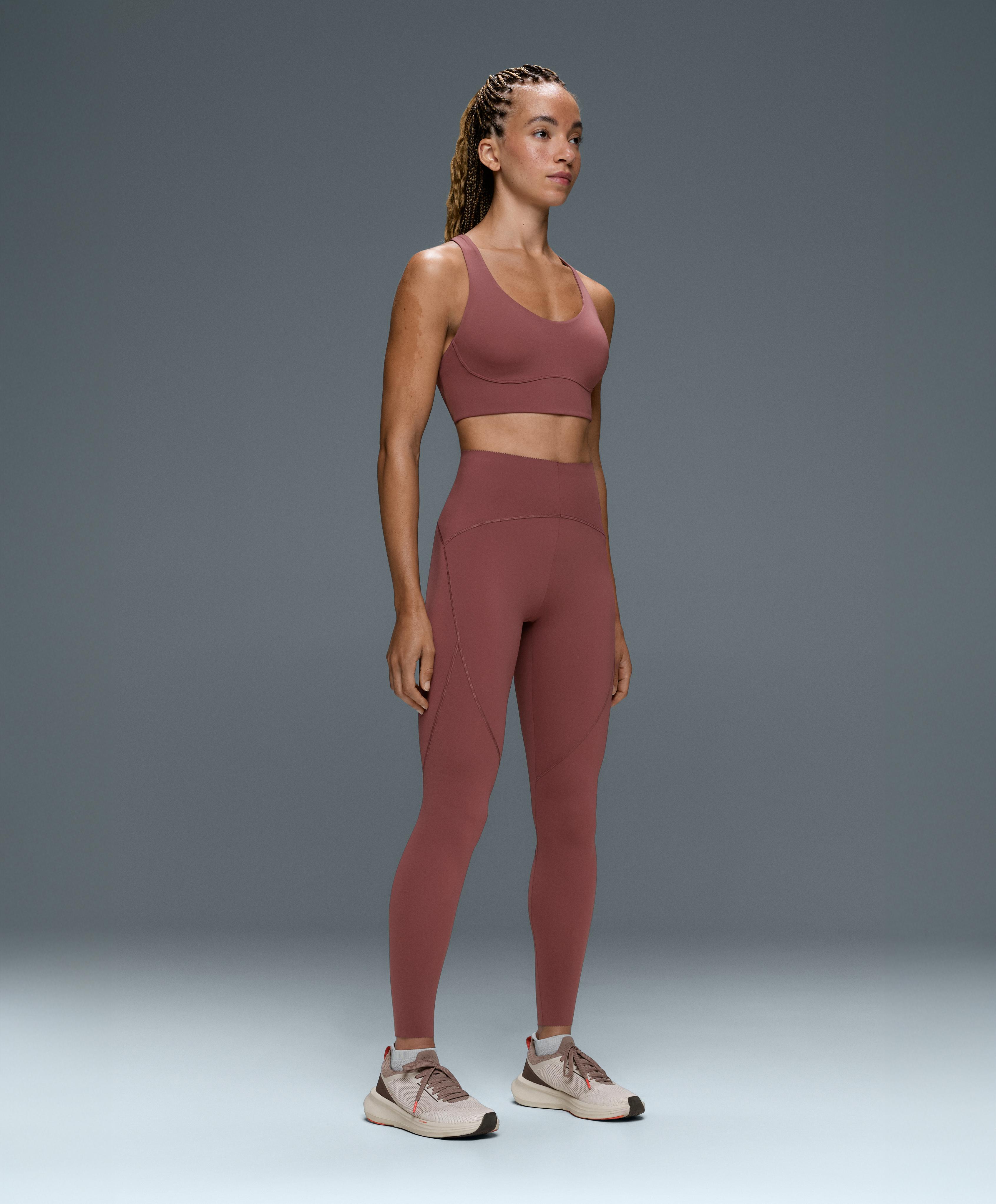 Basic compressive high-waisted ankle-length leggings — FADED BURGUNDY