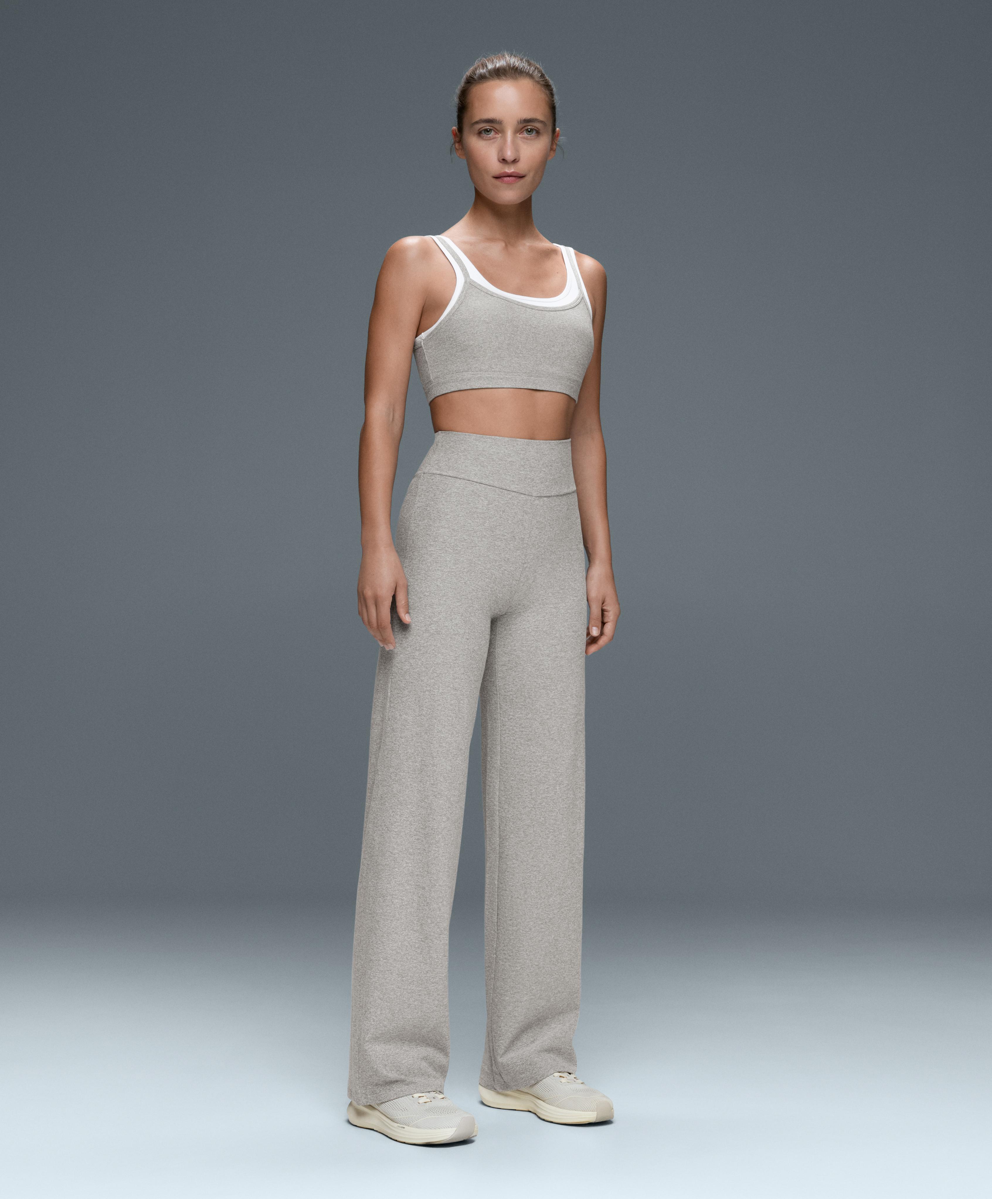 Comfortlux high-waisted straight-leg heathered trousers — GREY MELANGE