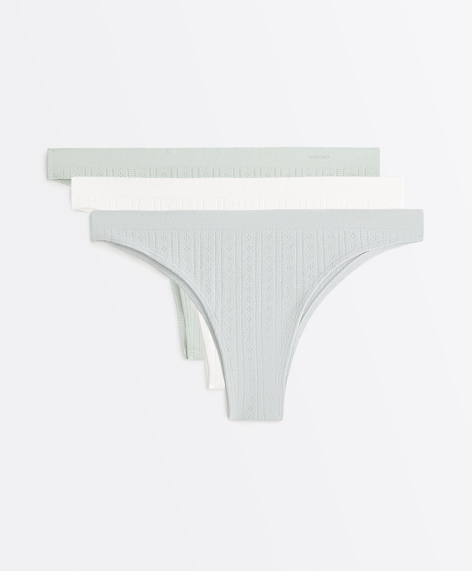 3 seamless soft-touch openwork Brazilian briefs — AQUAMARINE