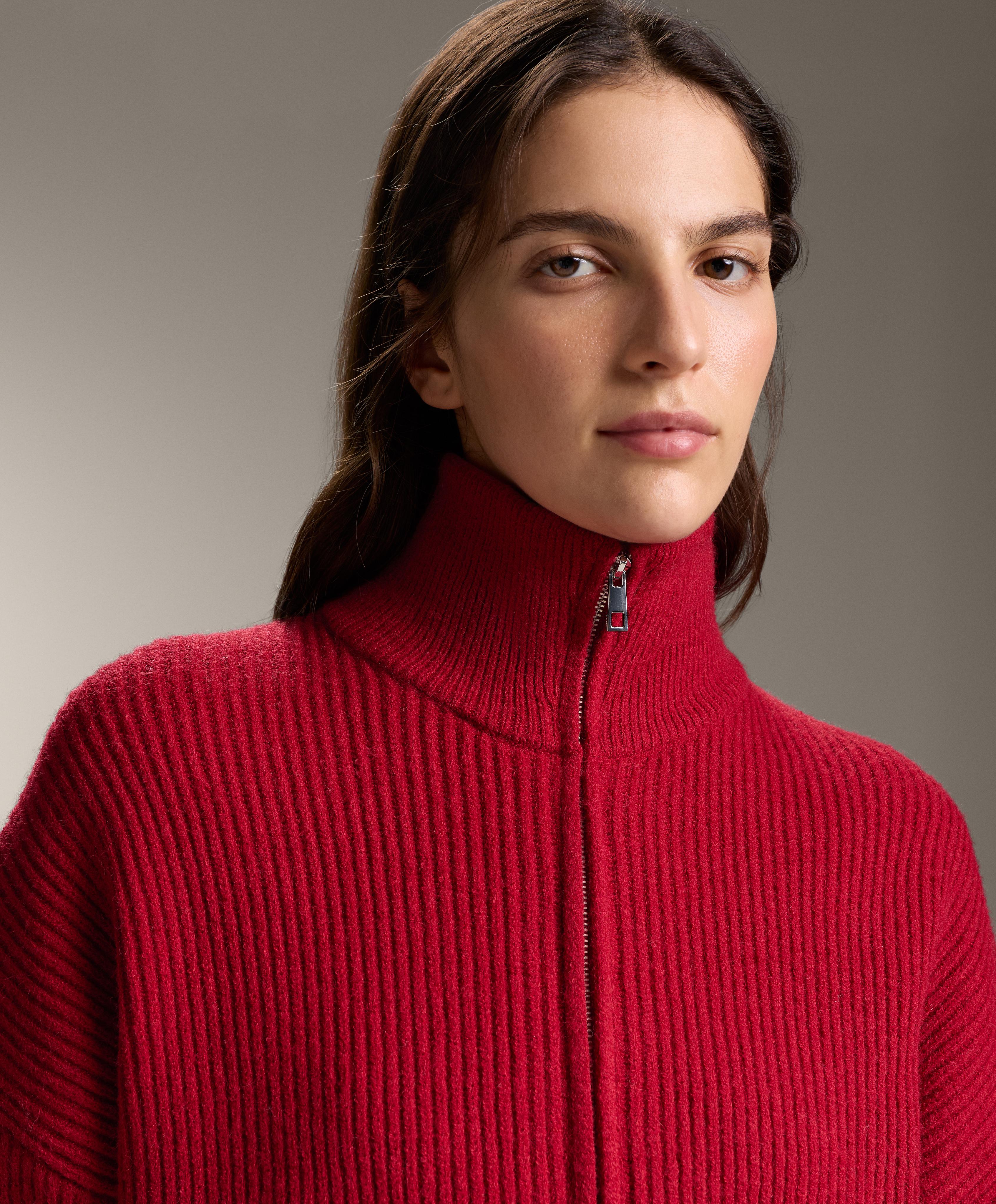 Long rib-knit jacket — RED