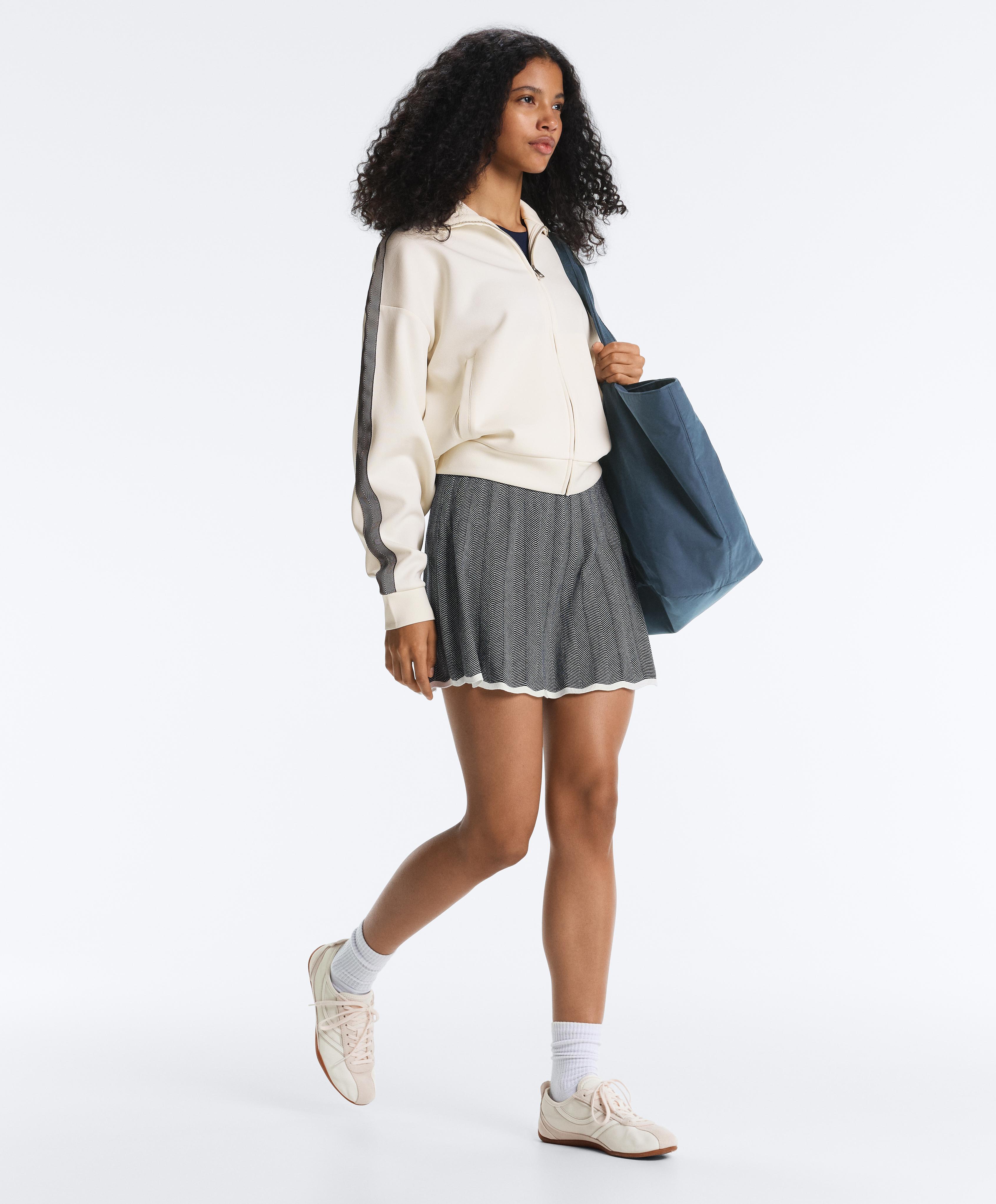 Herringbone knit high rise seamless skirt — NAVY BLUE