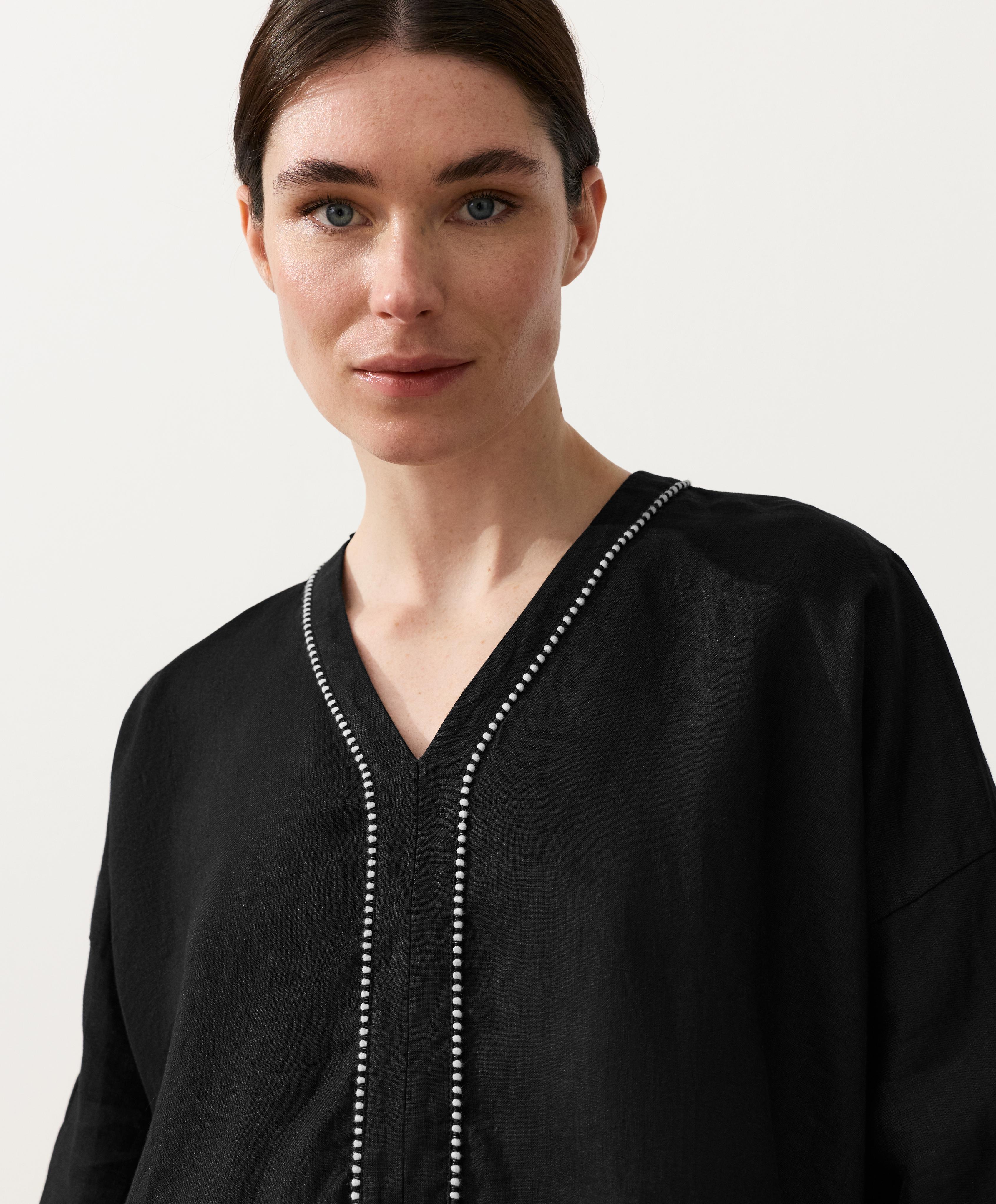 100% linen kaftan shirt — BLACK