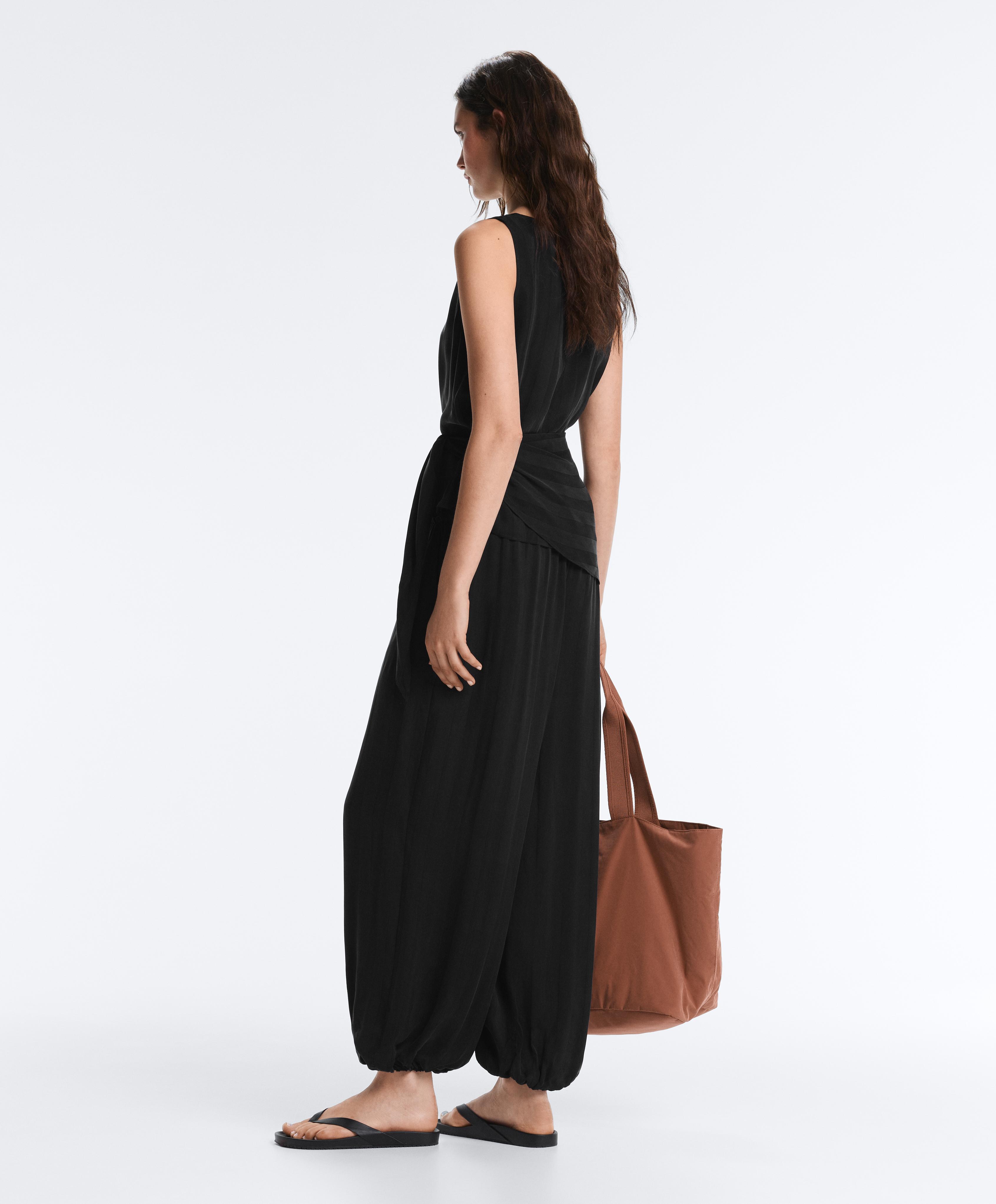 100% cupro sleeveless top with scarf — BLACK
