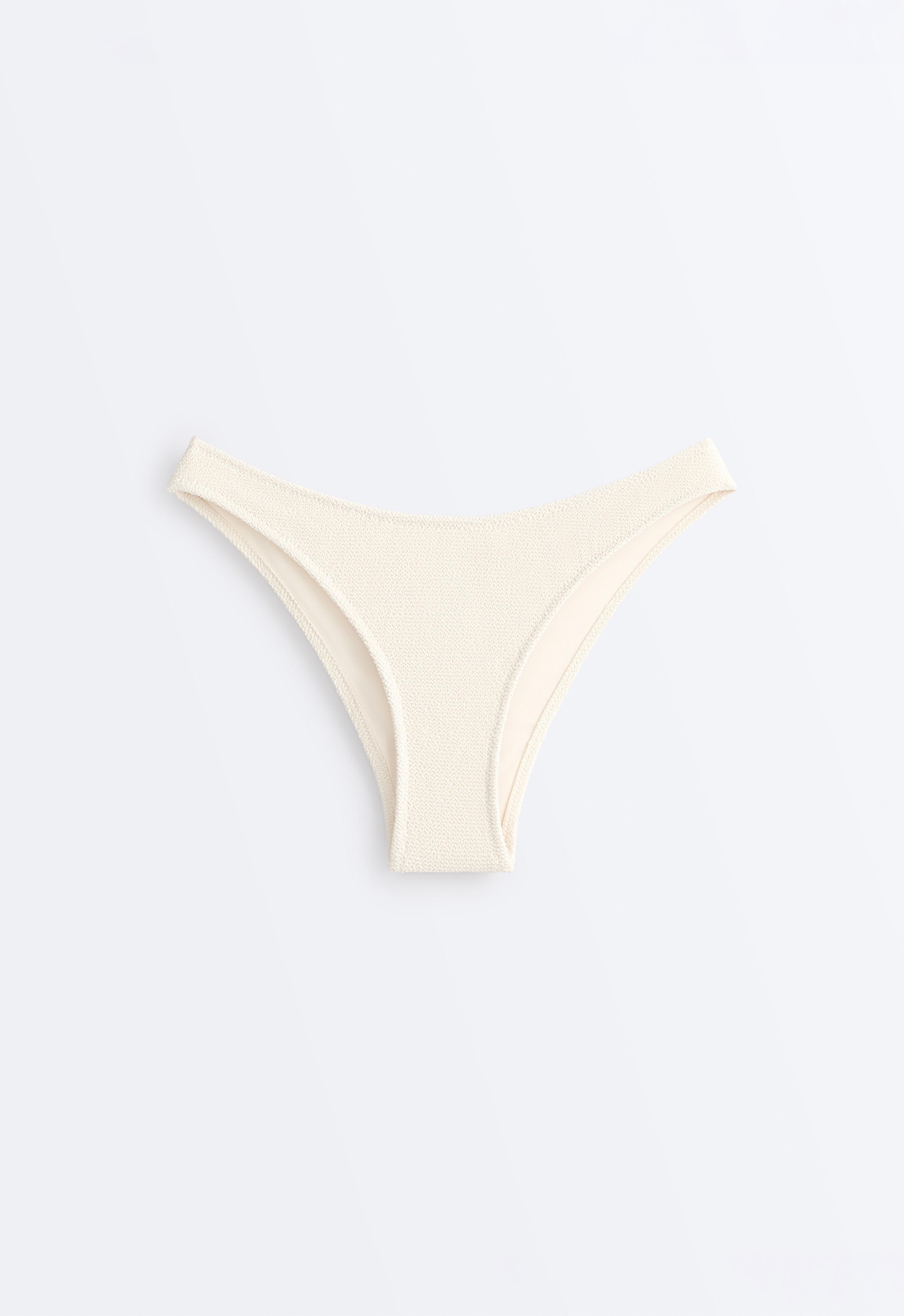 Medium-coverage U-cut crinkle bikini briefs — ECRU