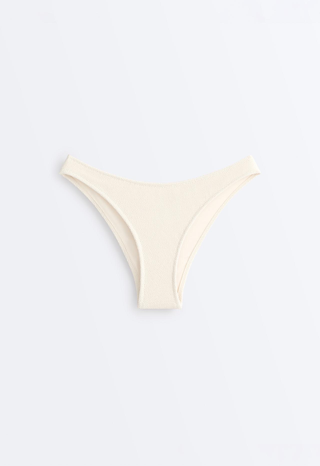 Medium-coverage U-cut crinkle bikini briefs — ECRU