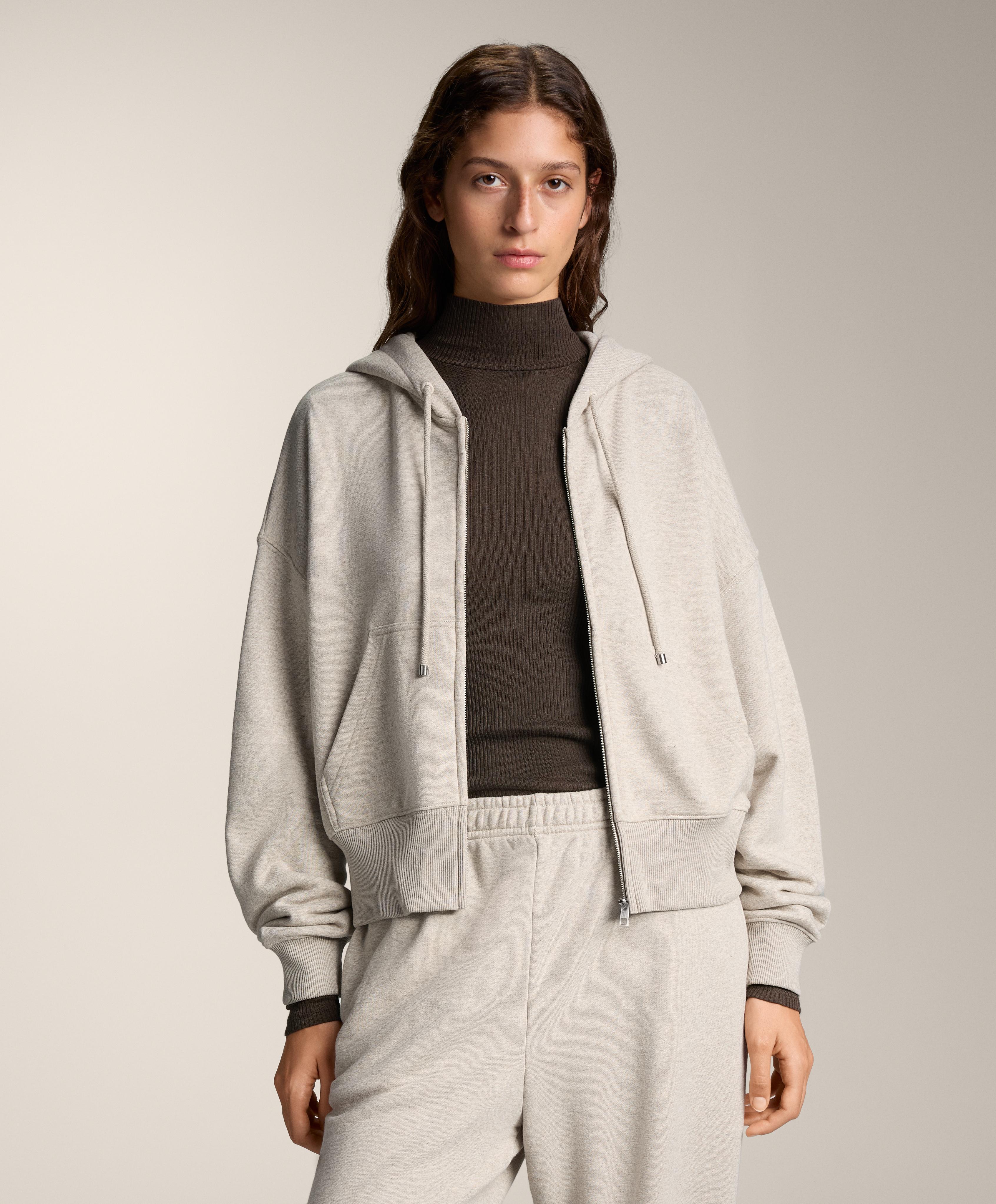 Wide sleeve hooded jacket with cotton — BEIGE