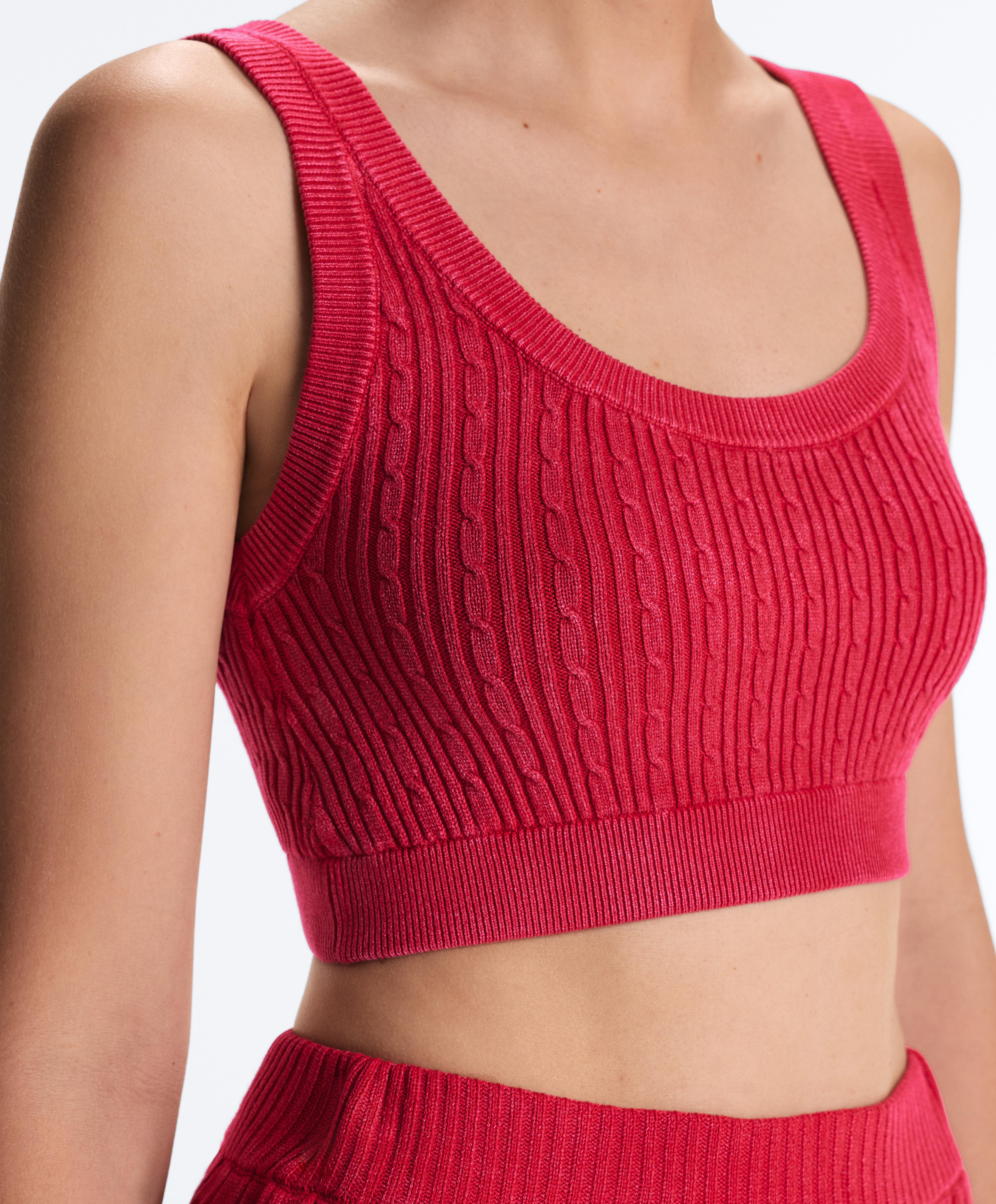 Washed knit crop cable strap T-shirt