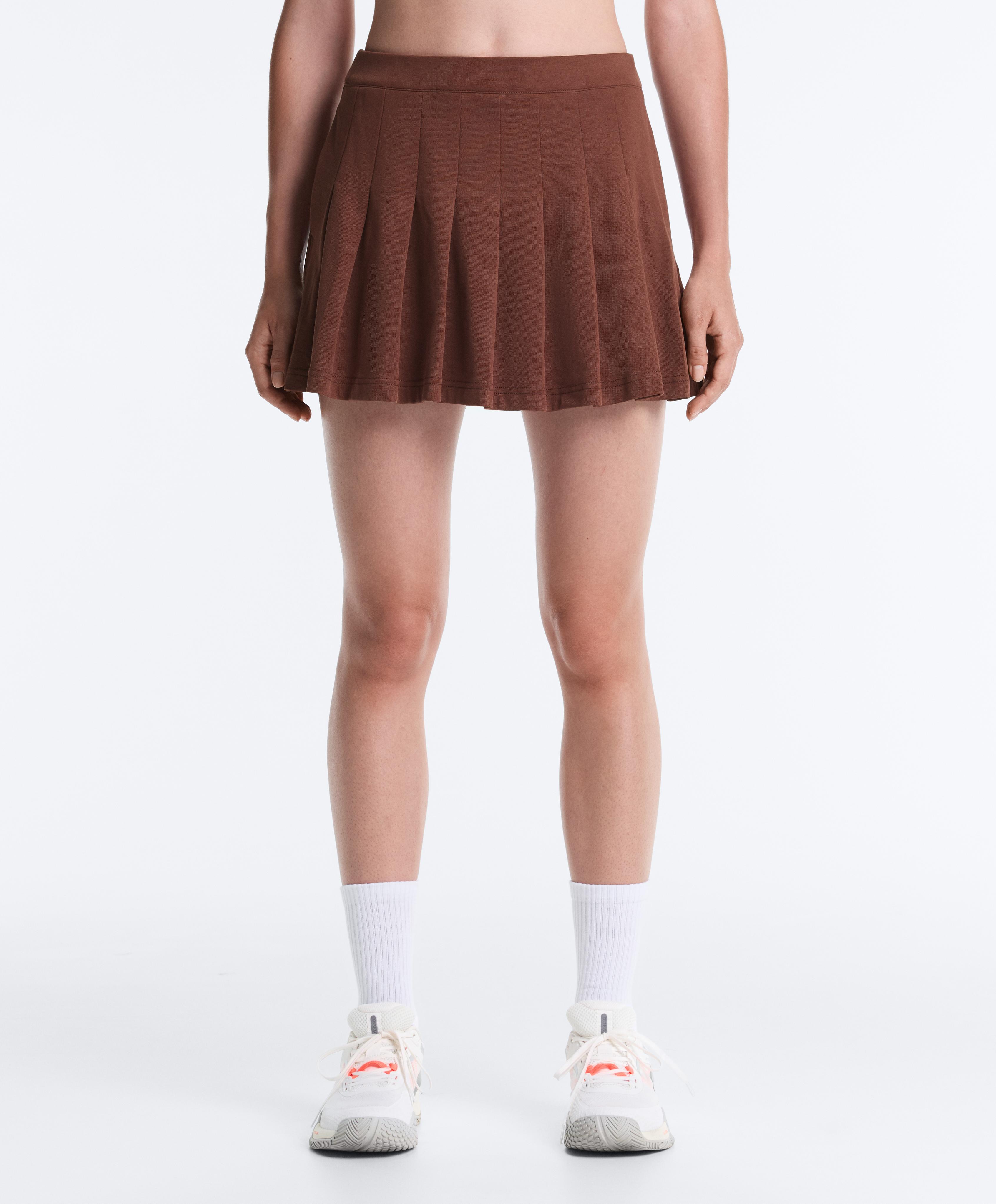 Cotton piqué pleated mini skirt — TERRACOTTA