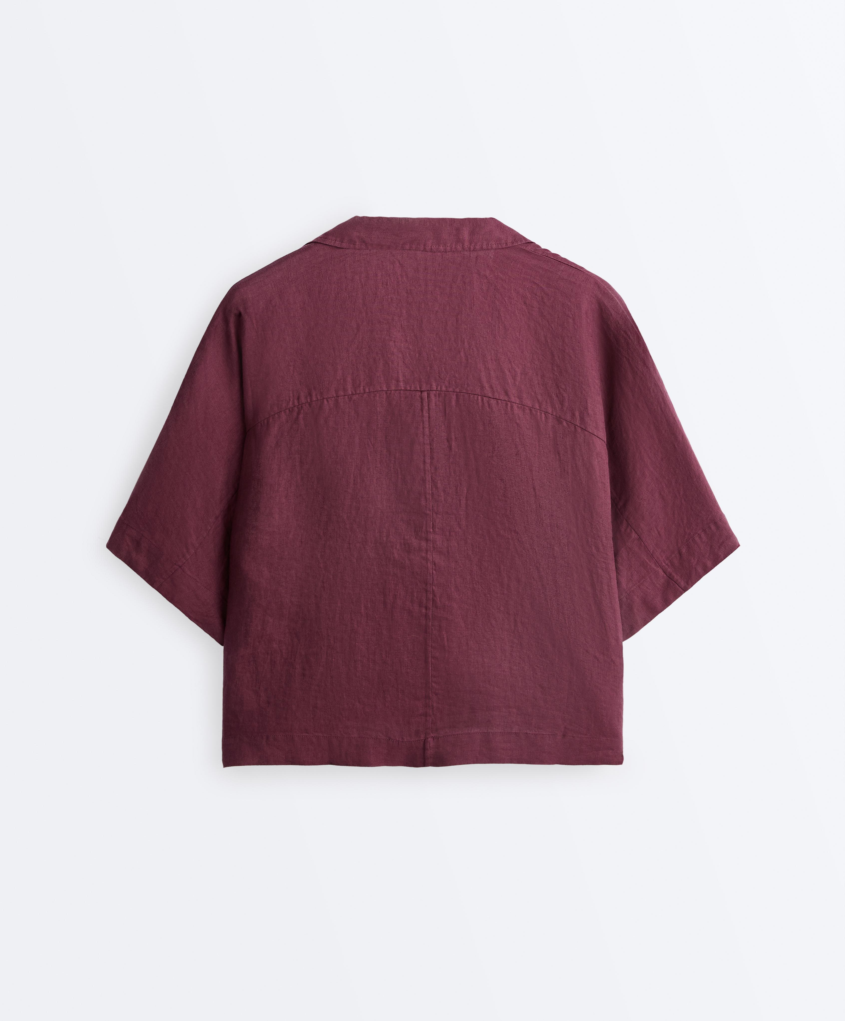 Oversize 100% linen polo shirt — CHERRY