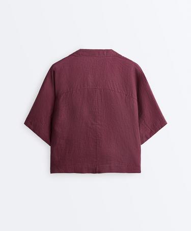 Oversize 100% linen polo shirt — CHERRY 10
