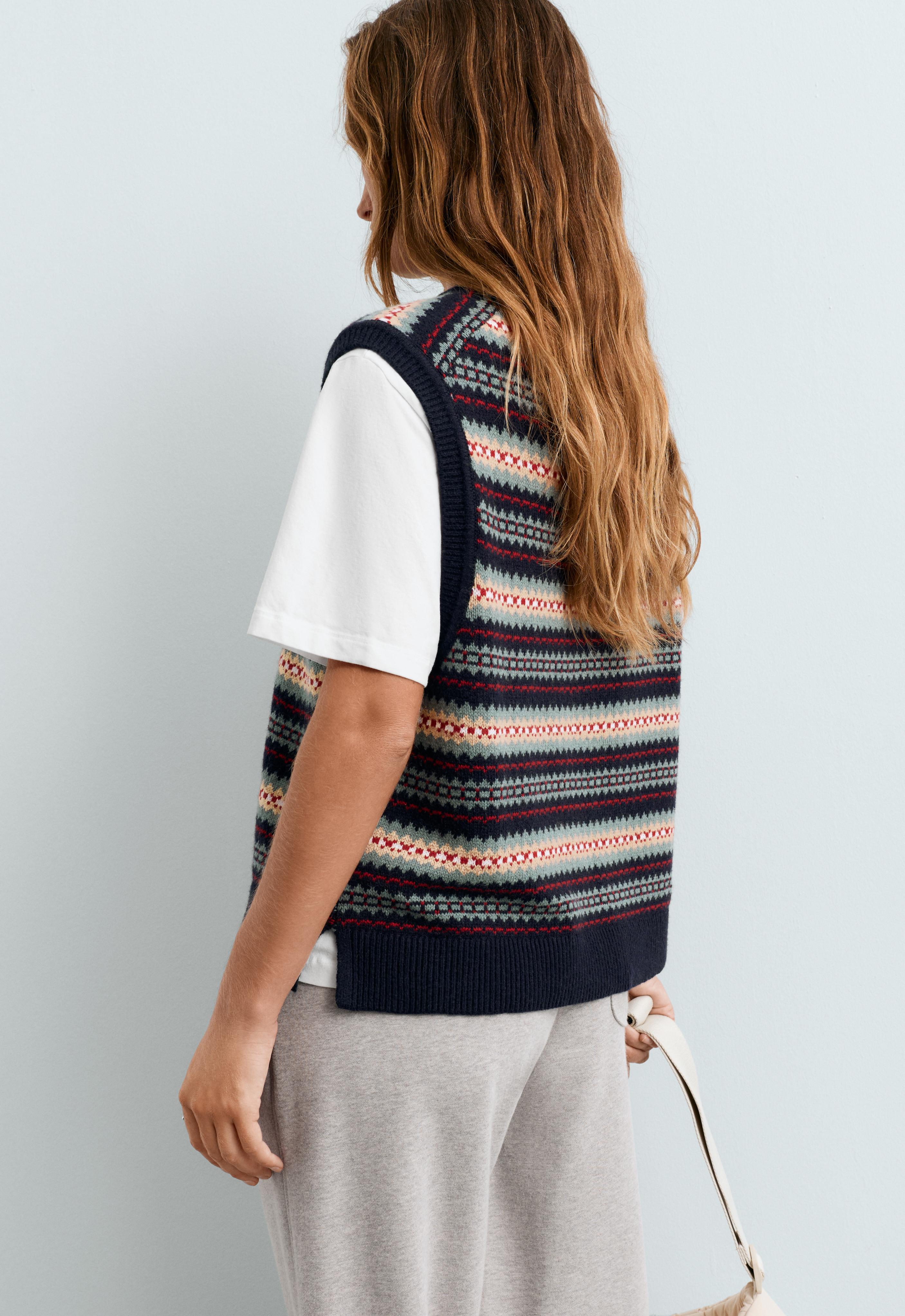 Wool blend jacquard knit vest — INK BLUE
