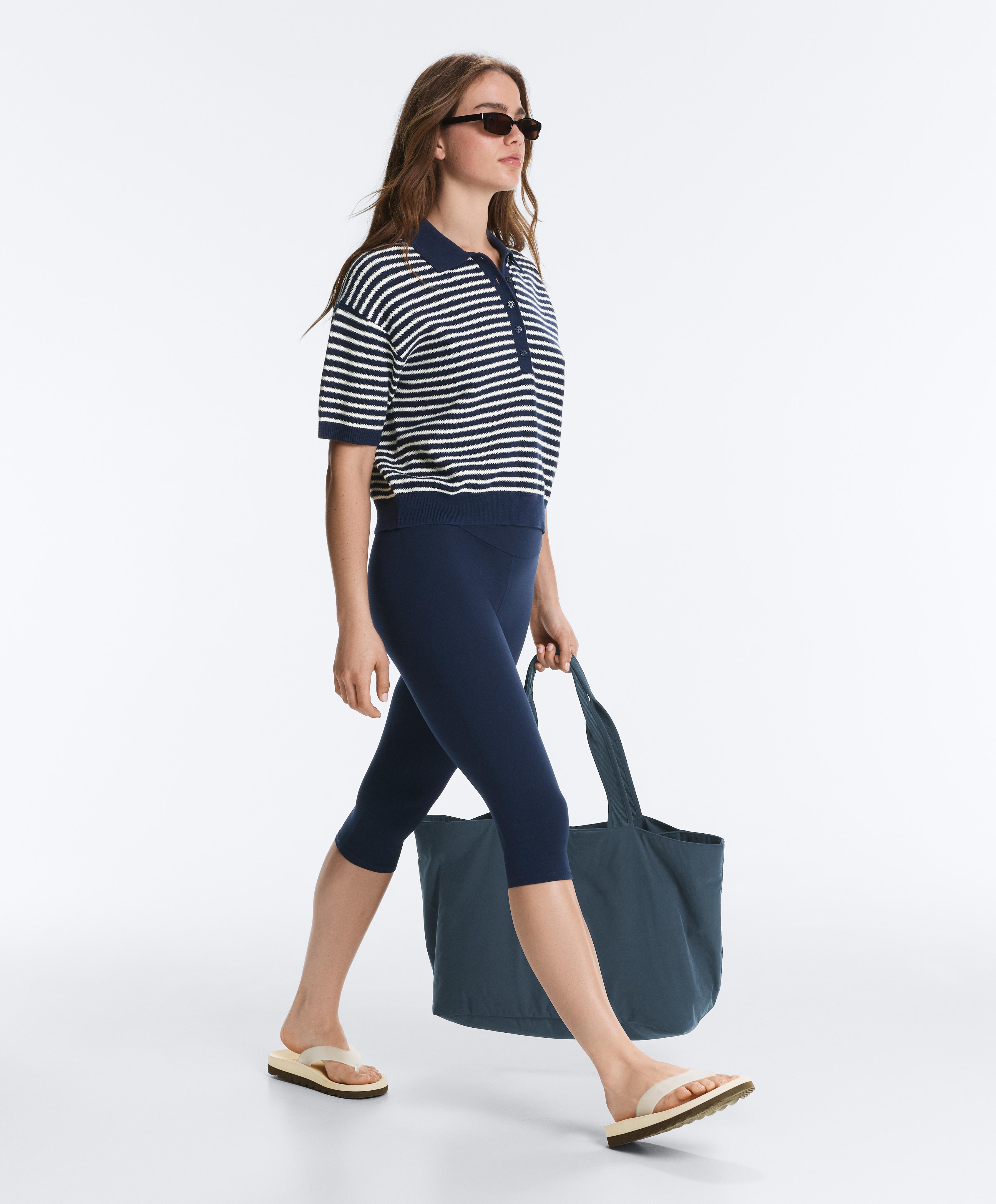 100% cotton striped knit polo shirt — NAVY BLUE
