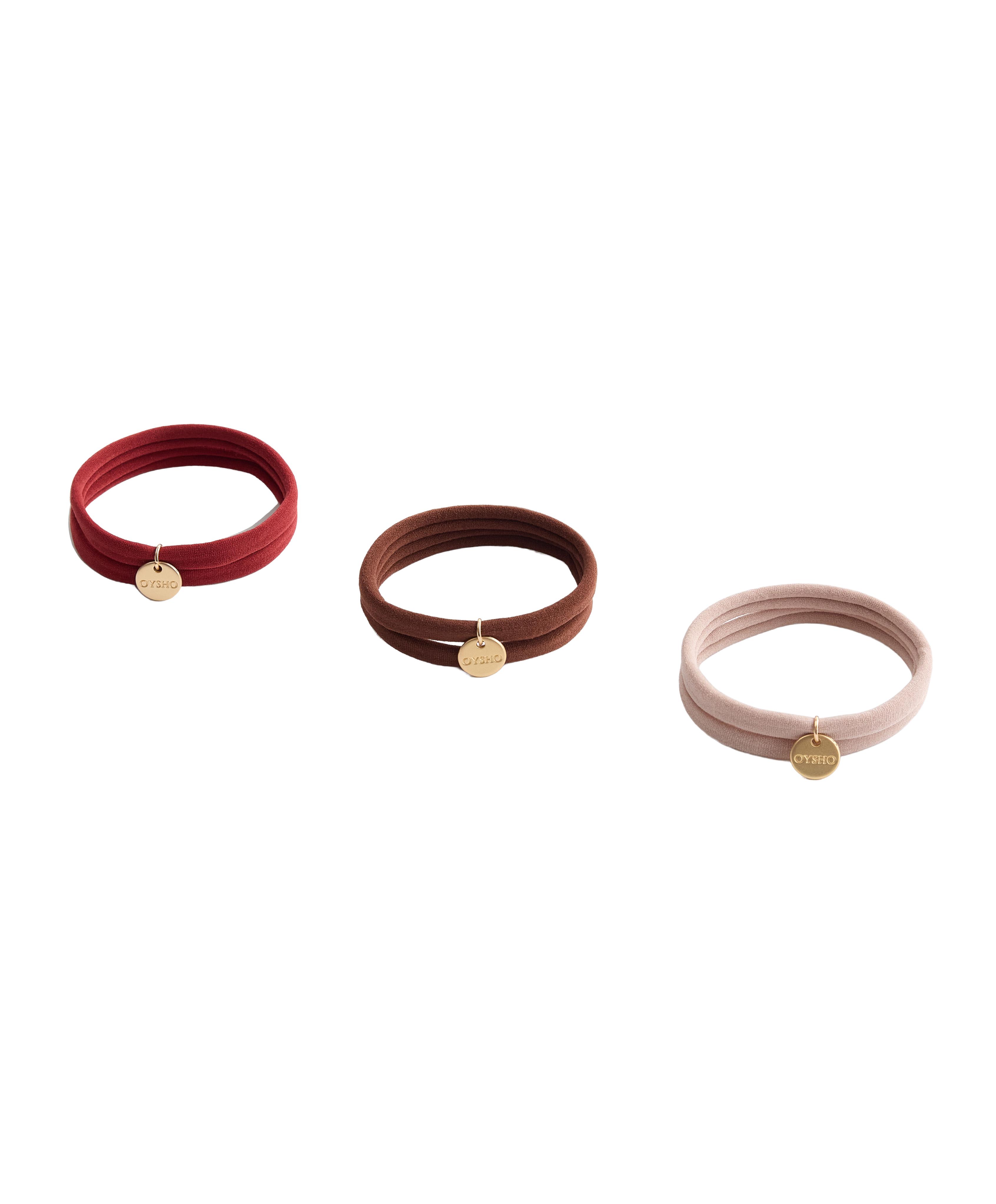 6 Oysho plaque hair ties — DARK BROWN