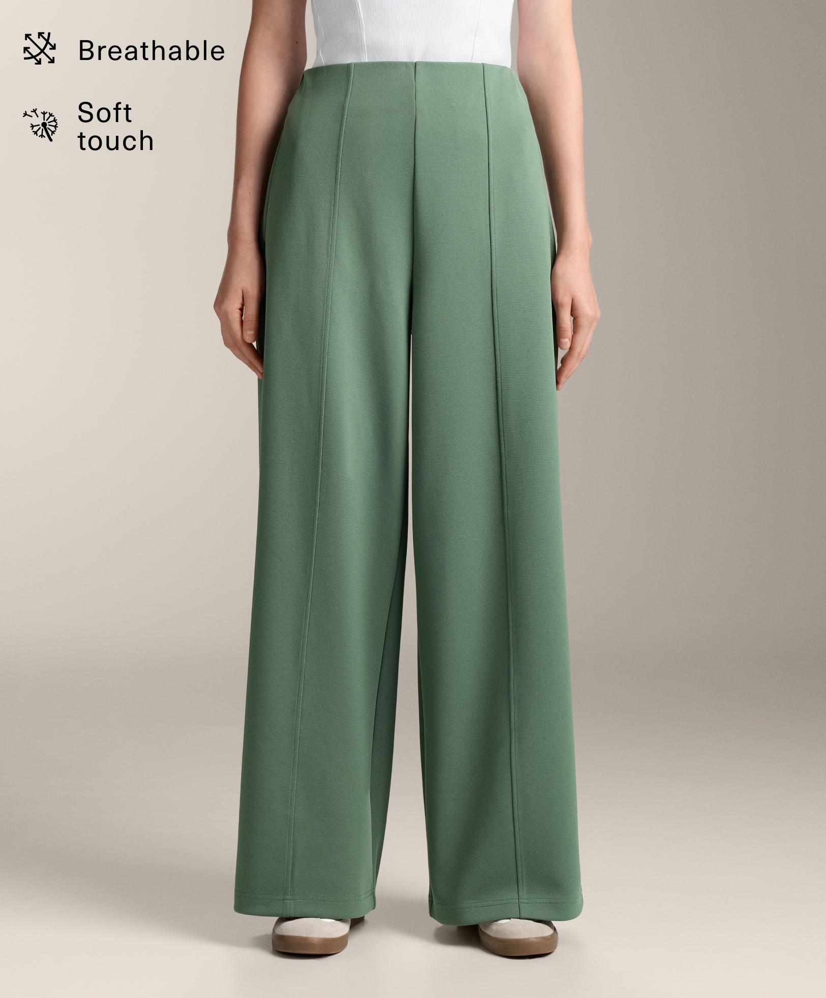 Pantalon long piqué super taille haute en coton Pantalon long piqué super taille haute en coton