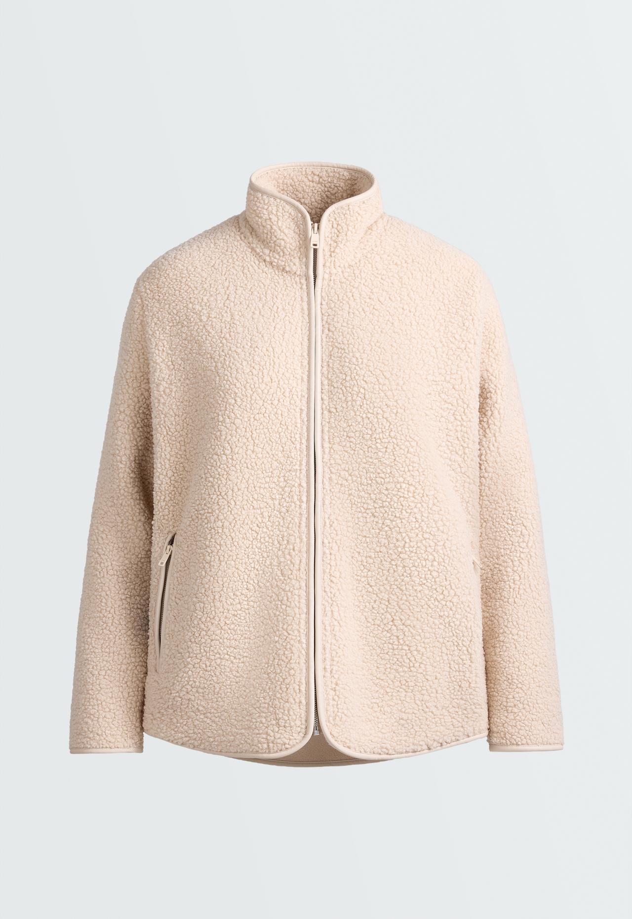Thick faux-shearling high-neck jacket — CREAM