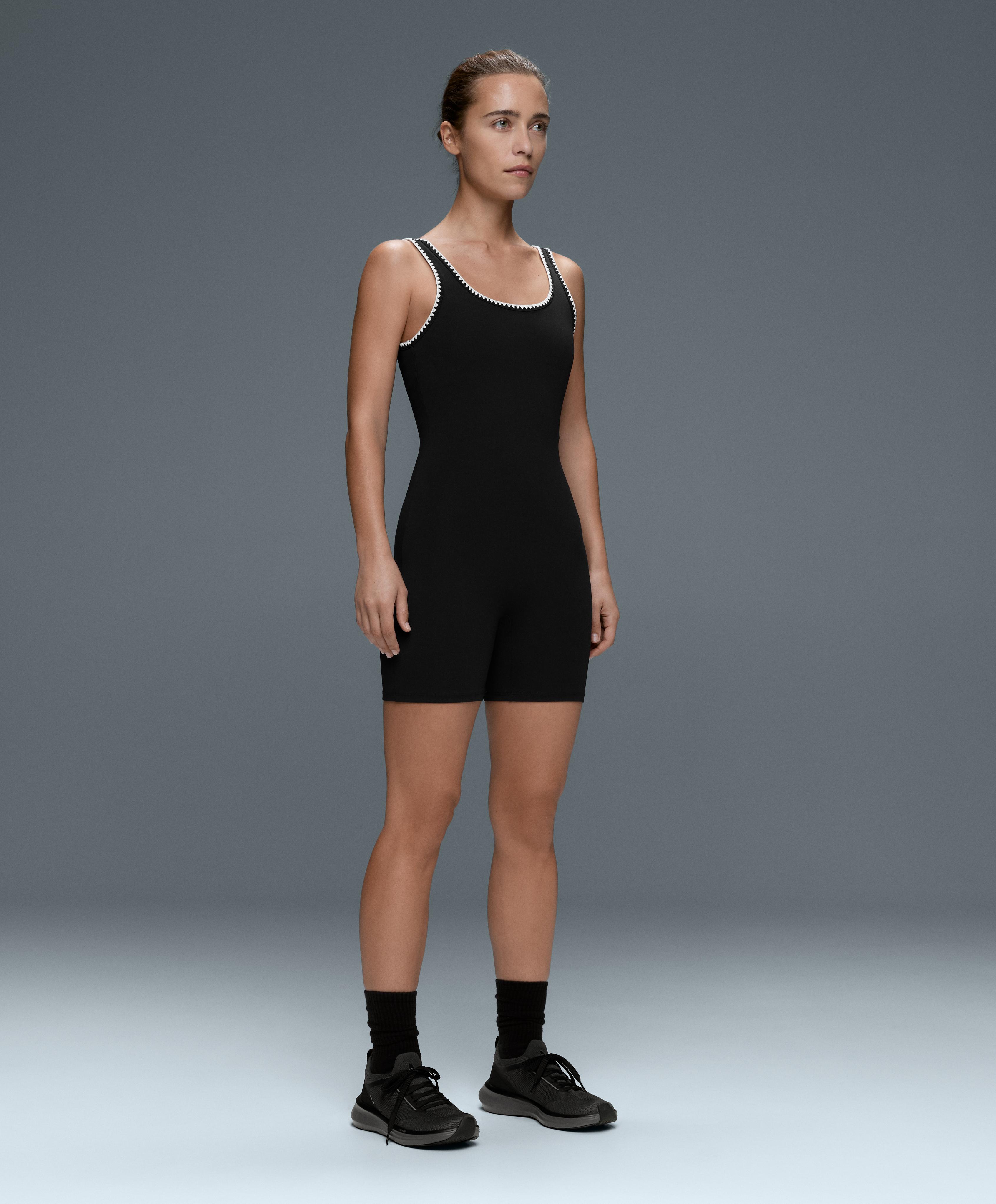Contrast stitching Comfortlux short jumpsuit — BLACK