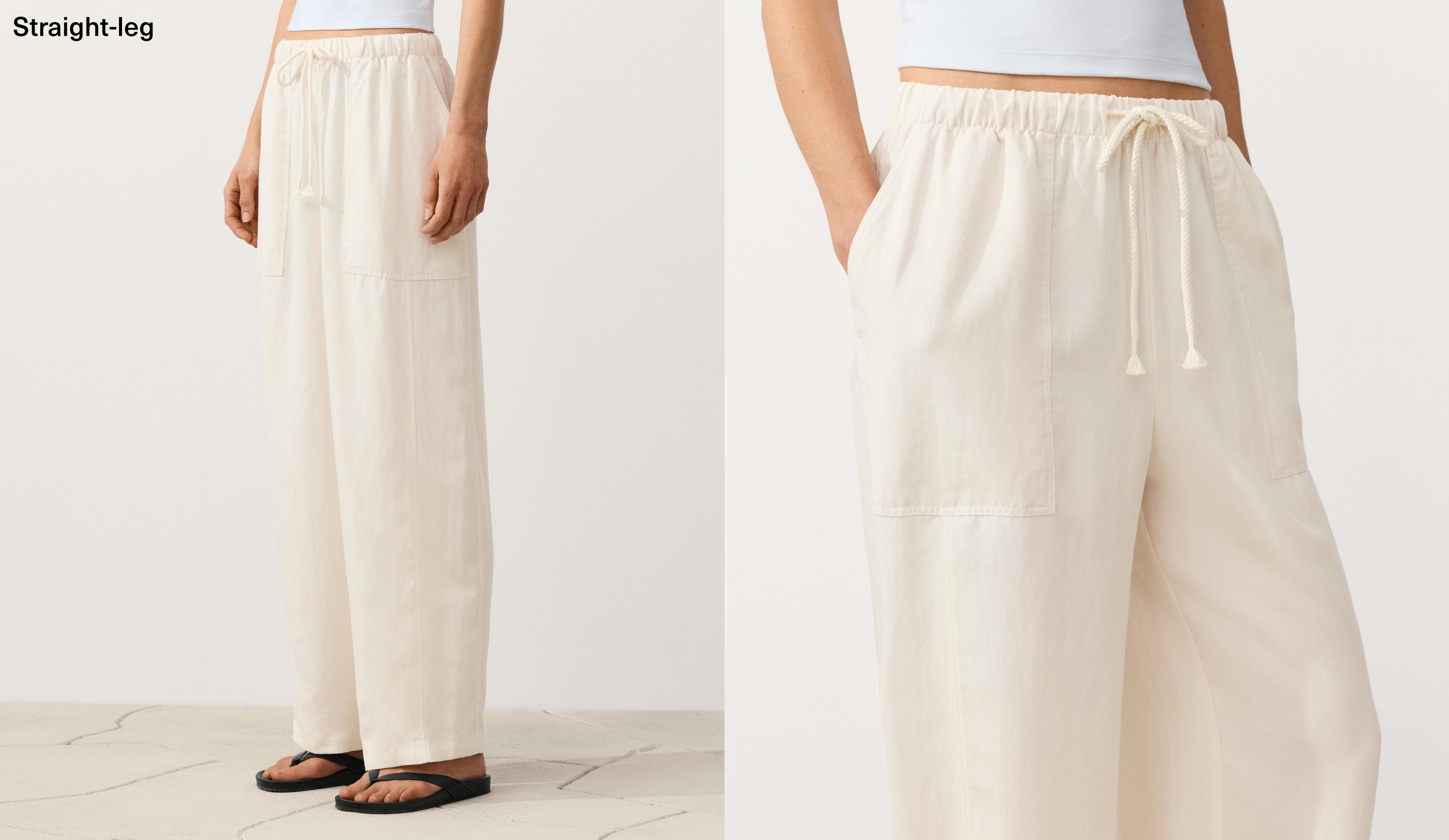 Lyocell blend and 24% linen straight trousers — PALE ECRU