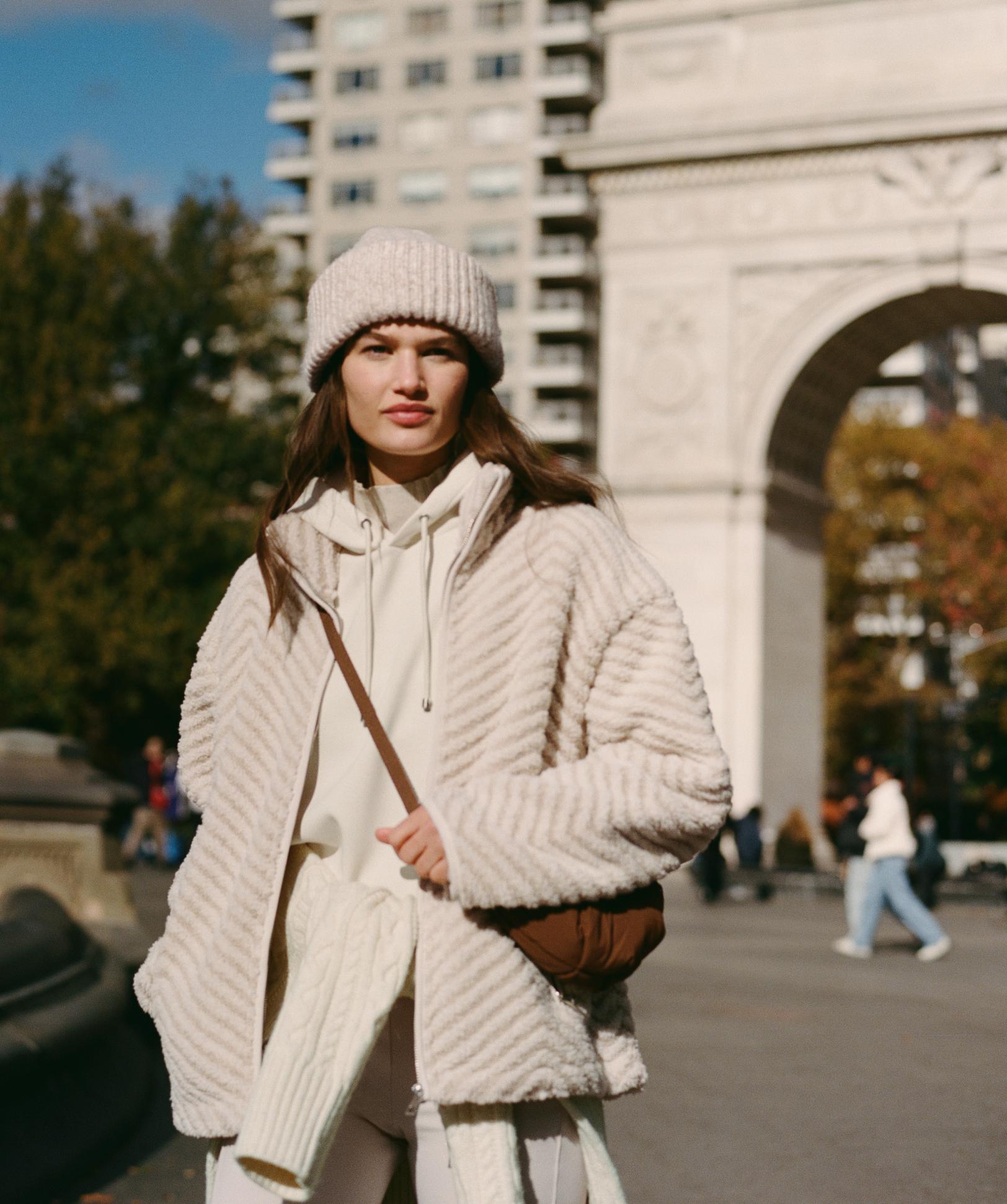 Boxy hoodie with brushed modal — ECRU