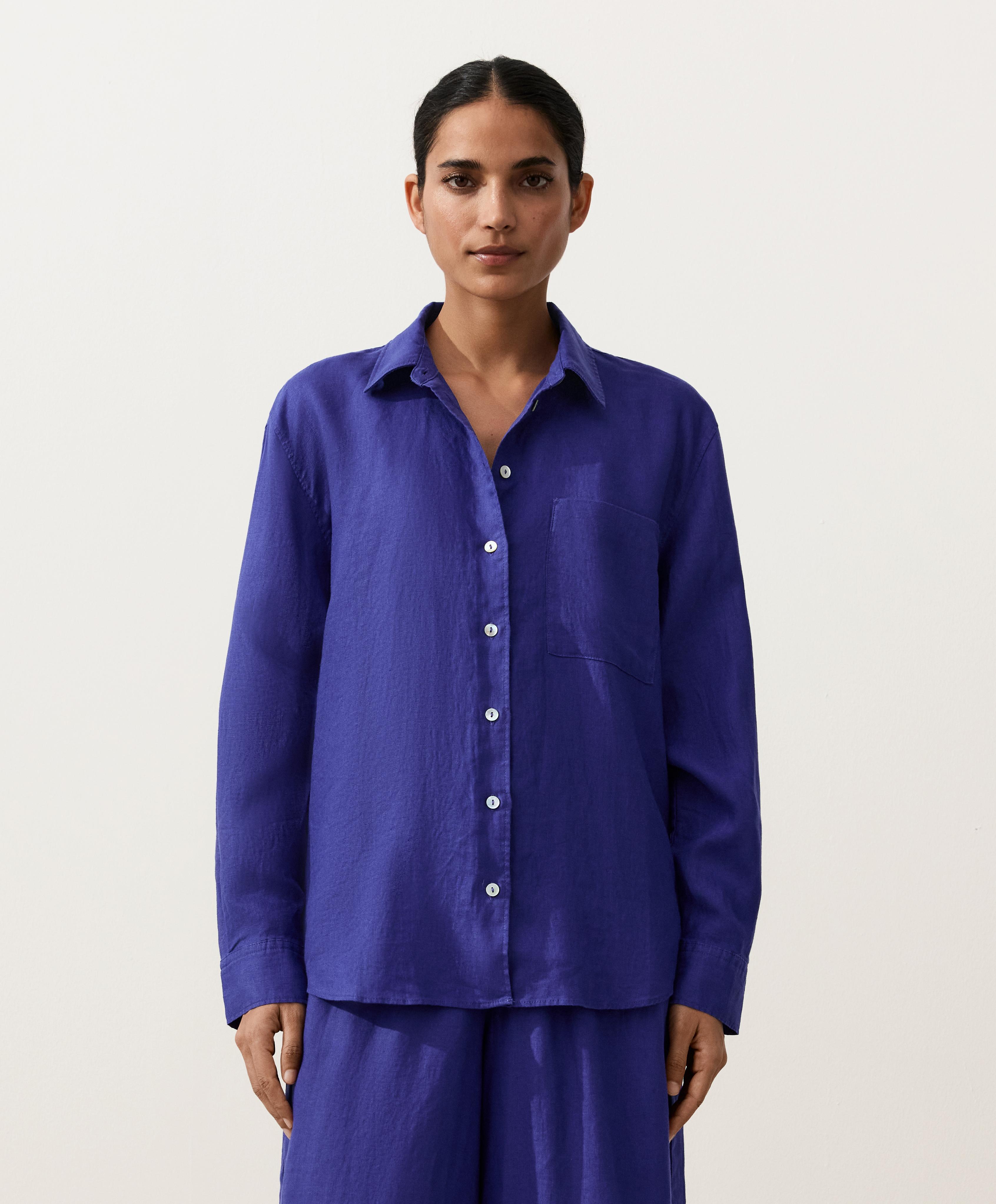100% linen relaxed shirt — COBALT