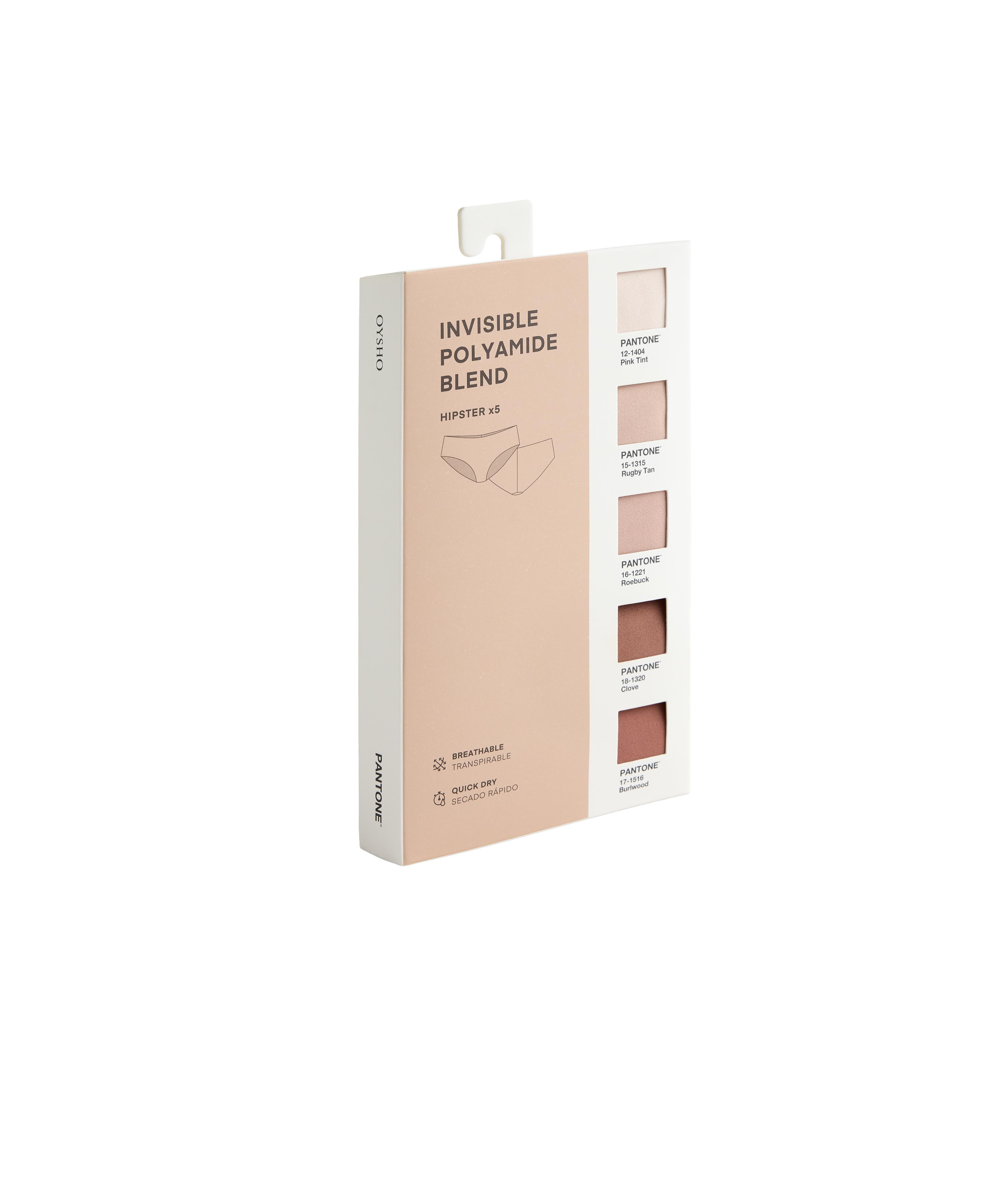 5 invisible polyamide blend PANTONE™ hipster briefs — BEIGE