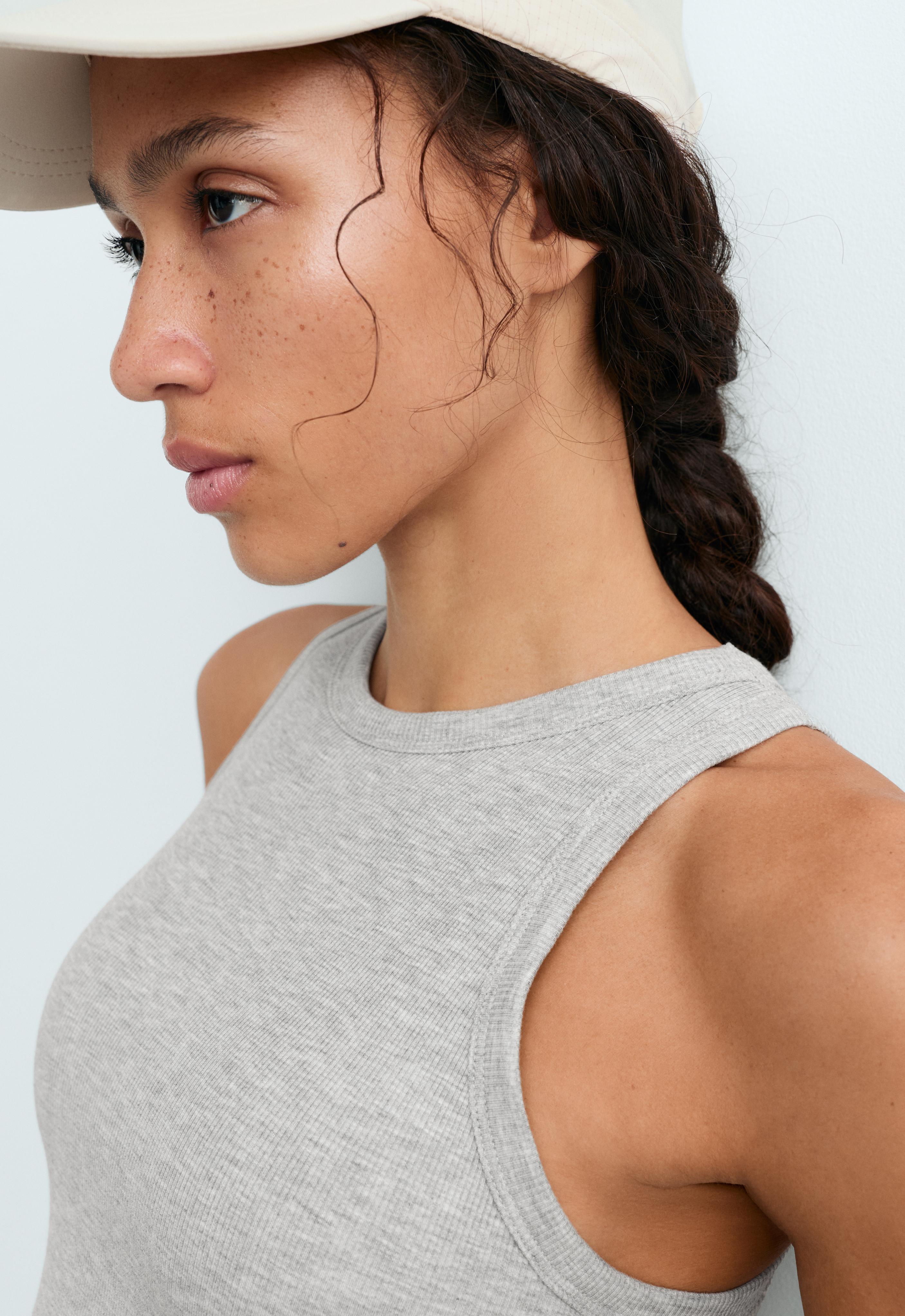 Rib modal blend long tank top — GREY MELANGE