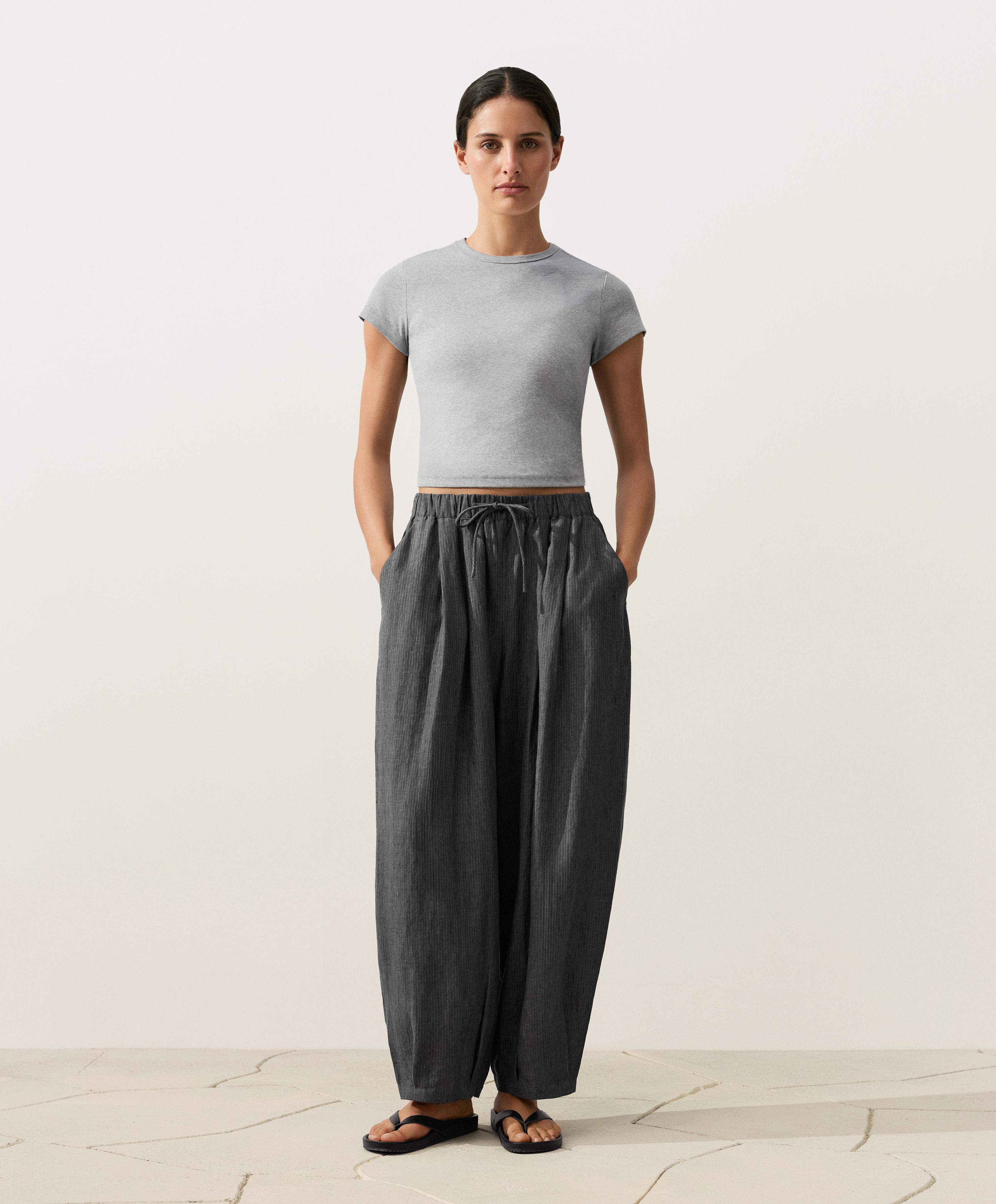 100% linen striped balloon trousers — DARK ANTHRACITE