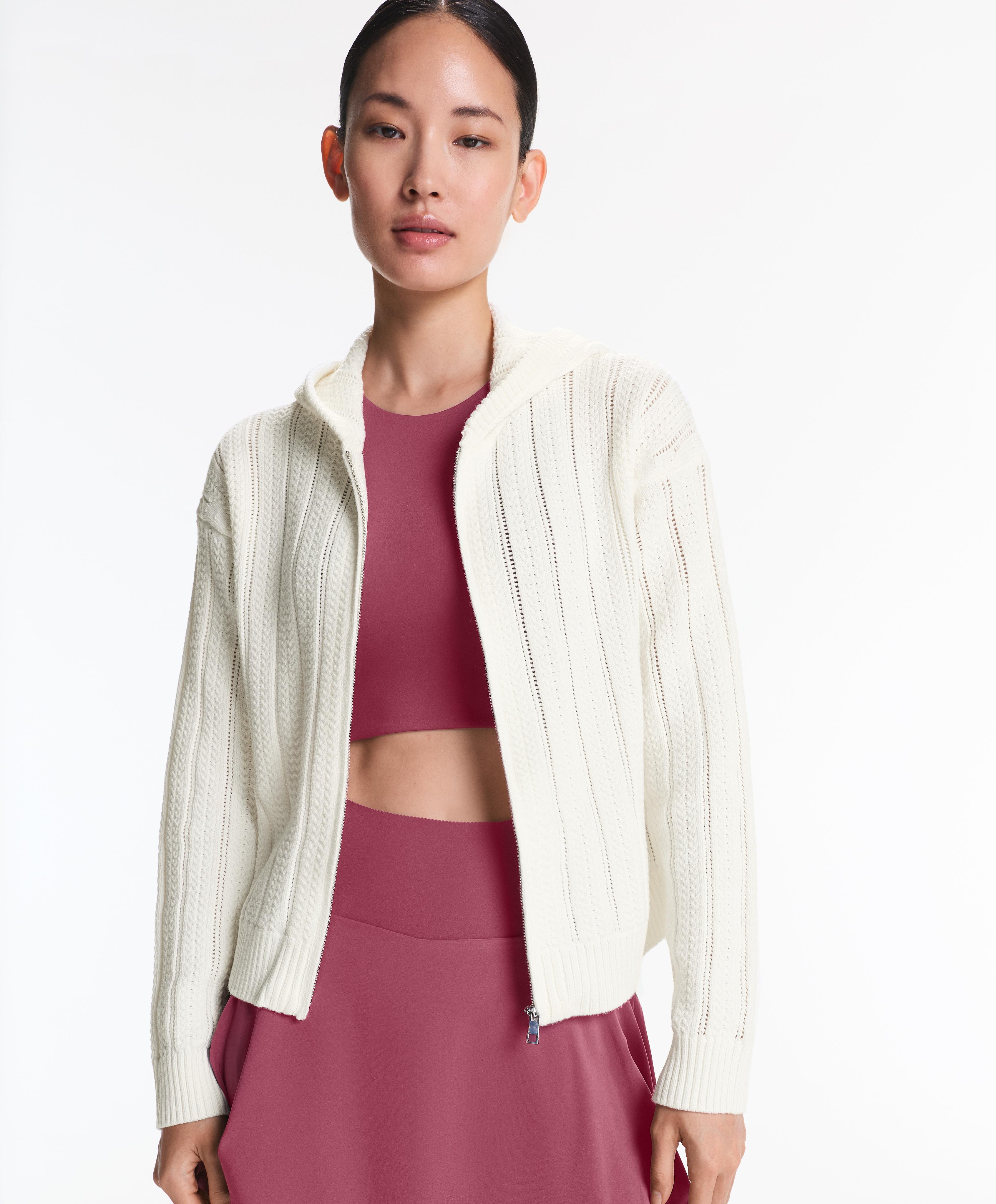 Openwork knit hooded jacket — WHITE