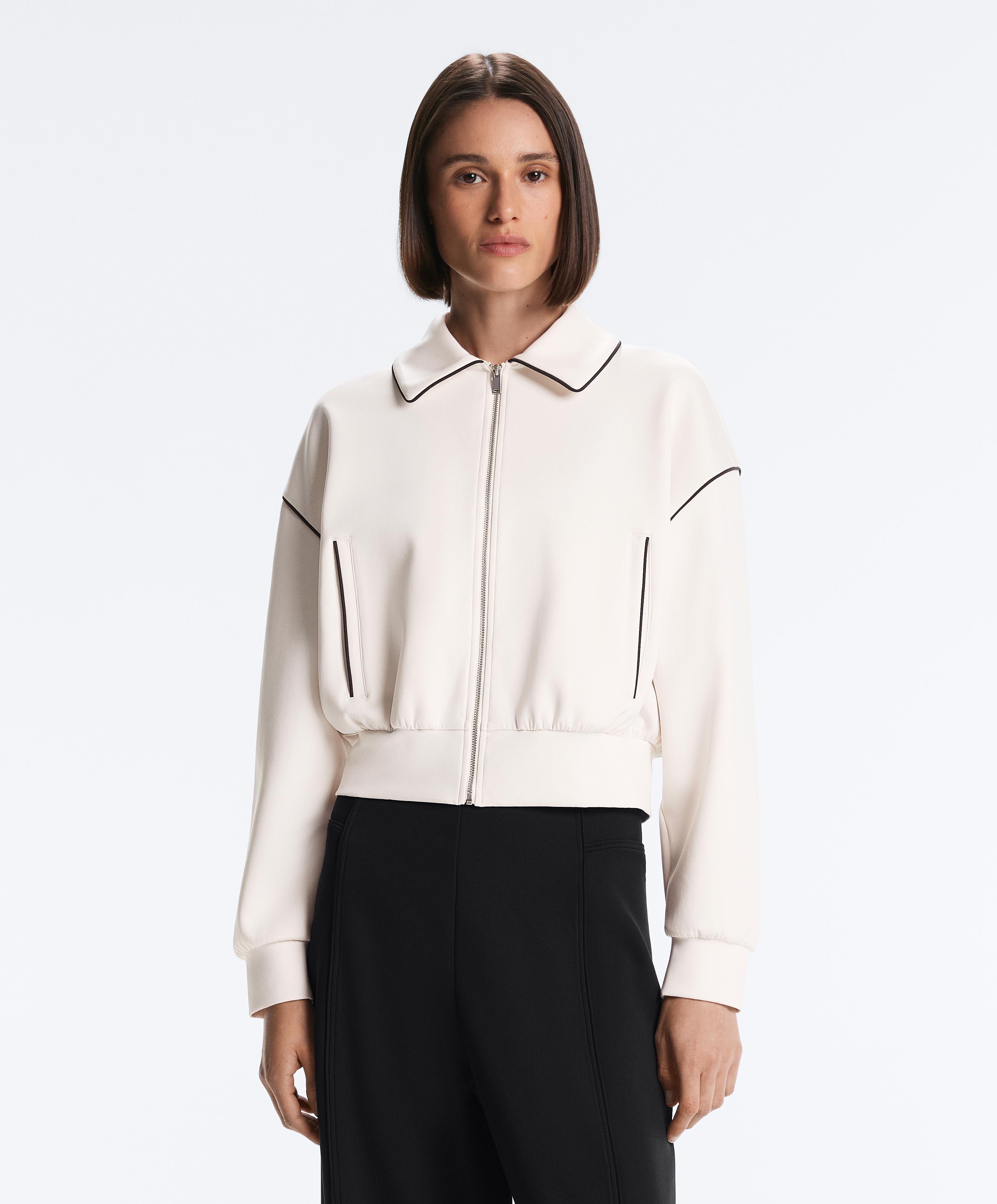 Neoprene-effect piping jacket — PALE ECRU