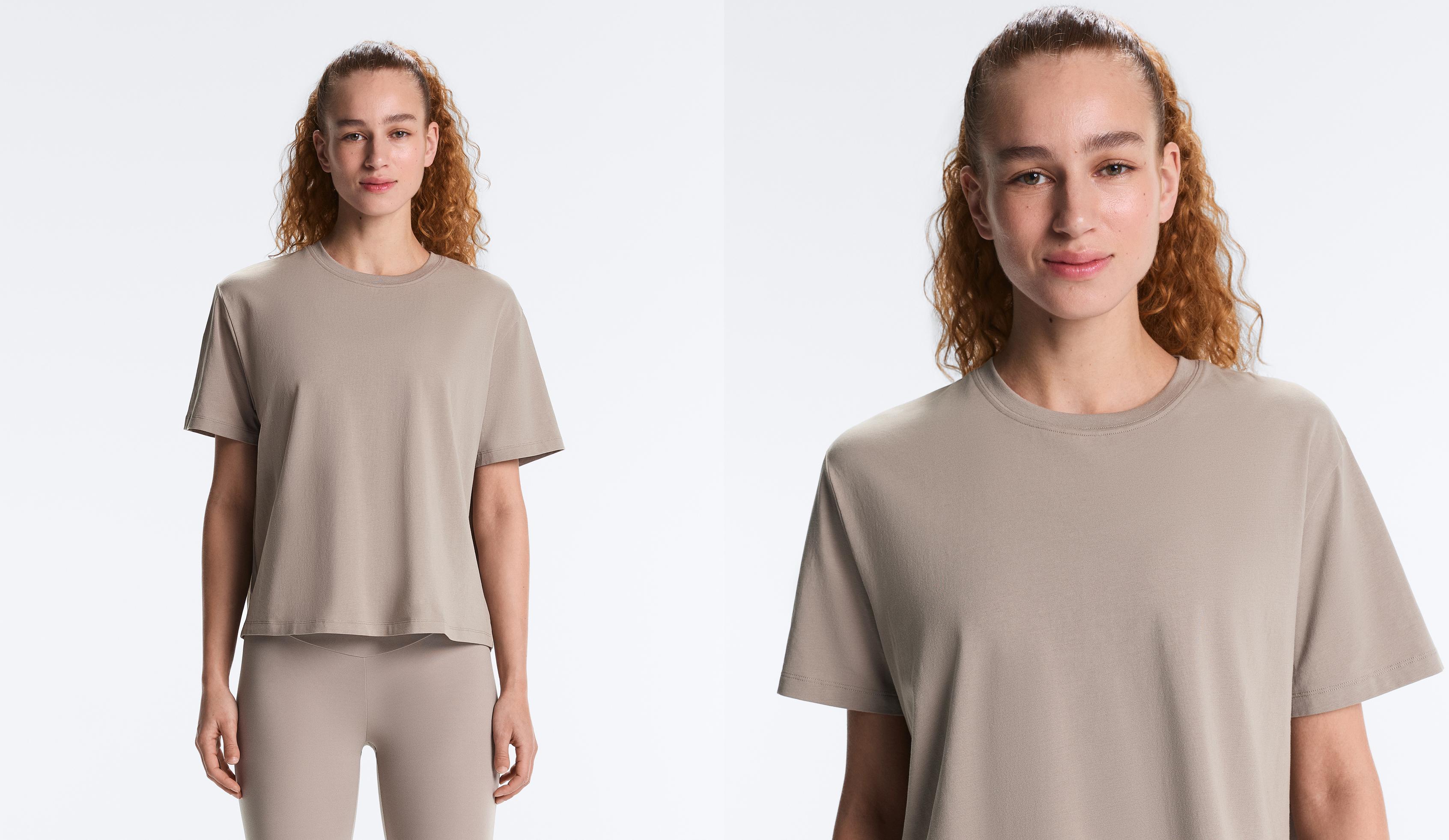 Boxy cotton blend T-shirt — PALE TAUPE